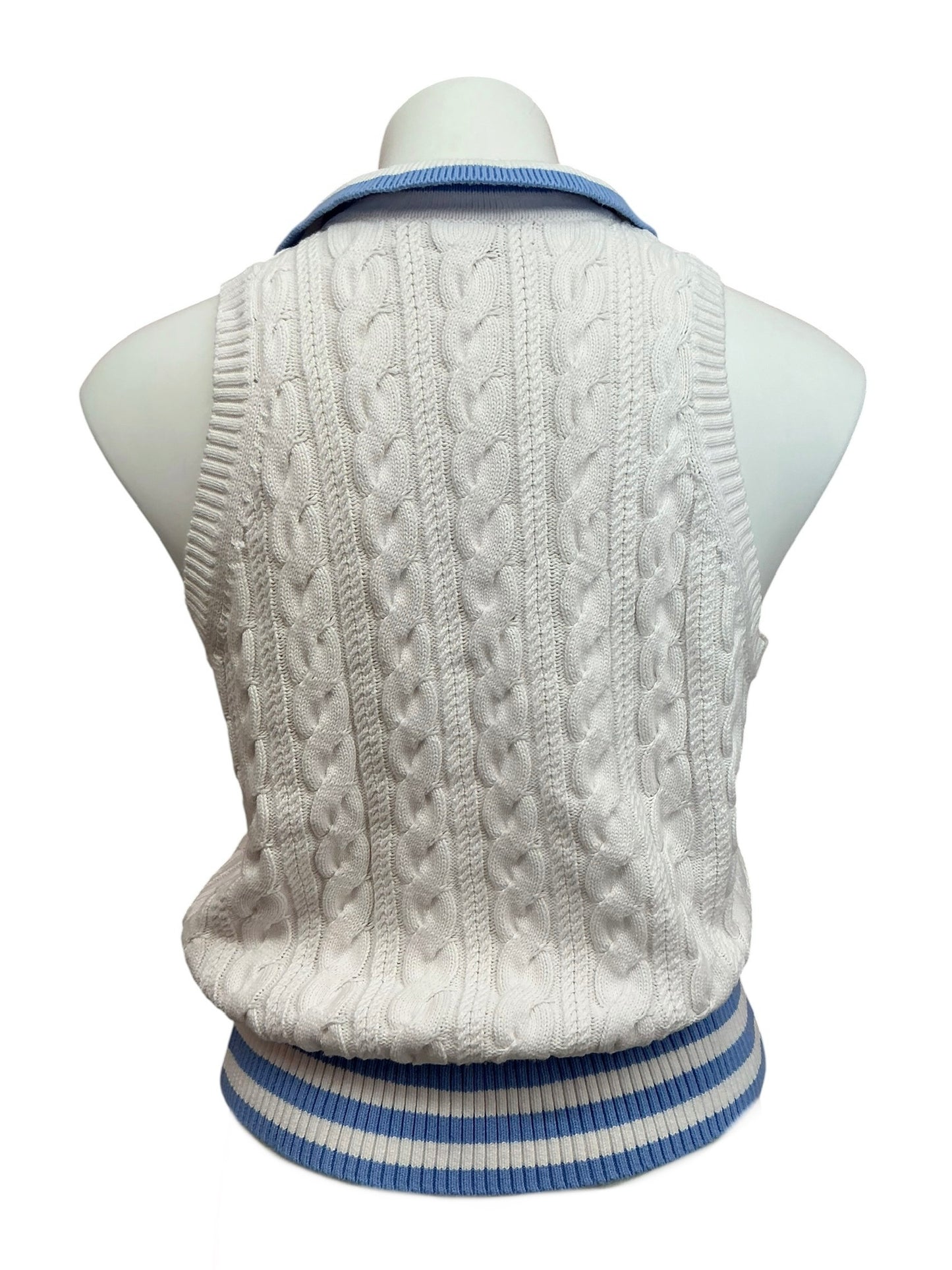 Lilly Pulitzer Suzette Polo Sweater Tank Top Resort White X Jacaranda Blue - Size M