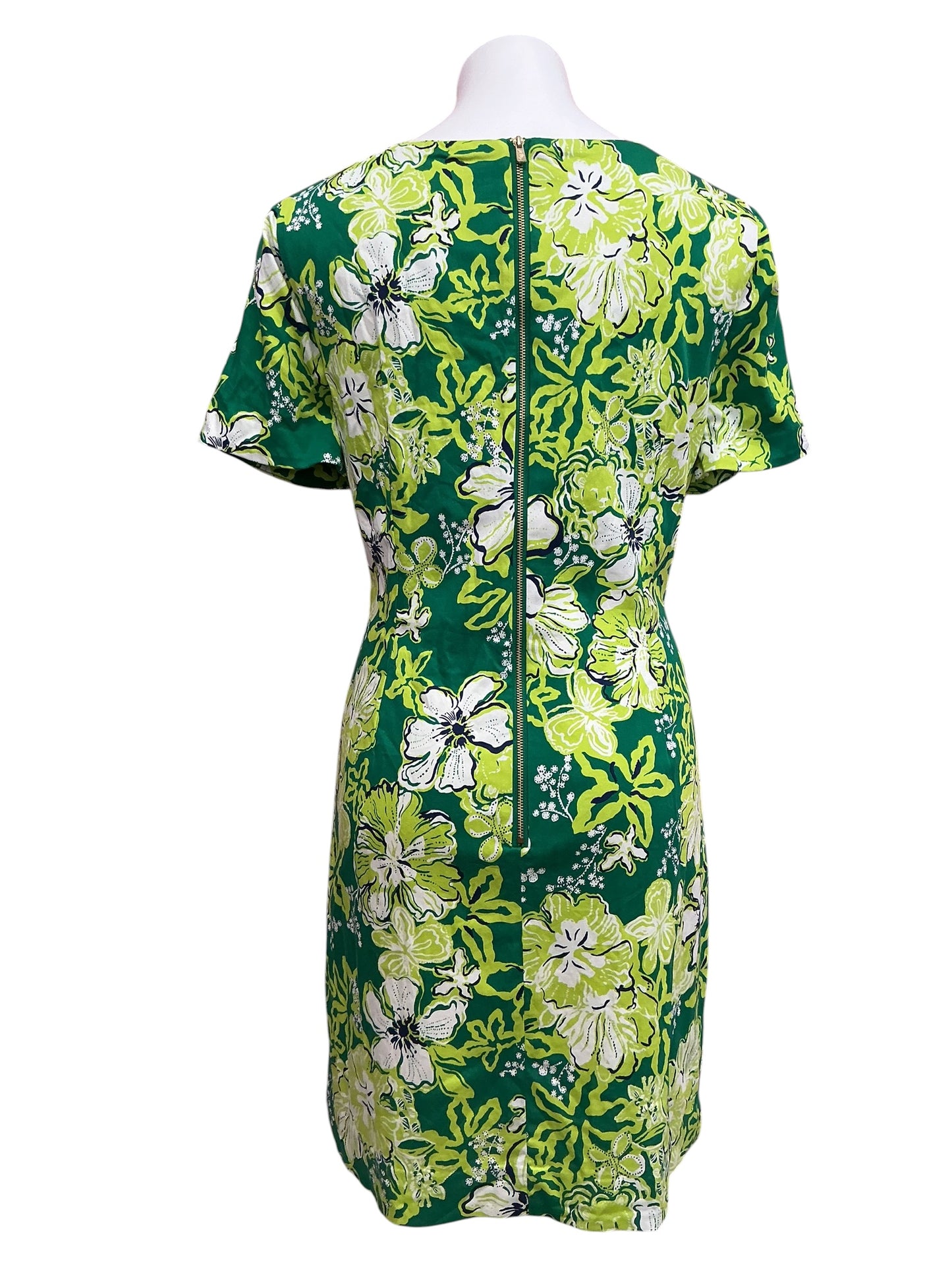 Lilly Pulitzer Short Sleeved Lilly Shift Dress Fiddle Leaf Green Once And Floral - Size 14
