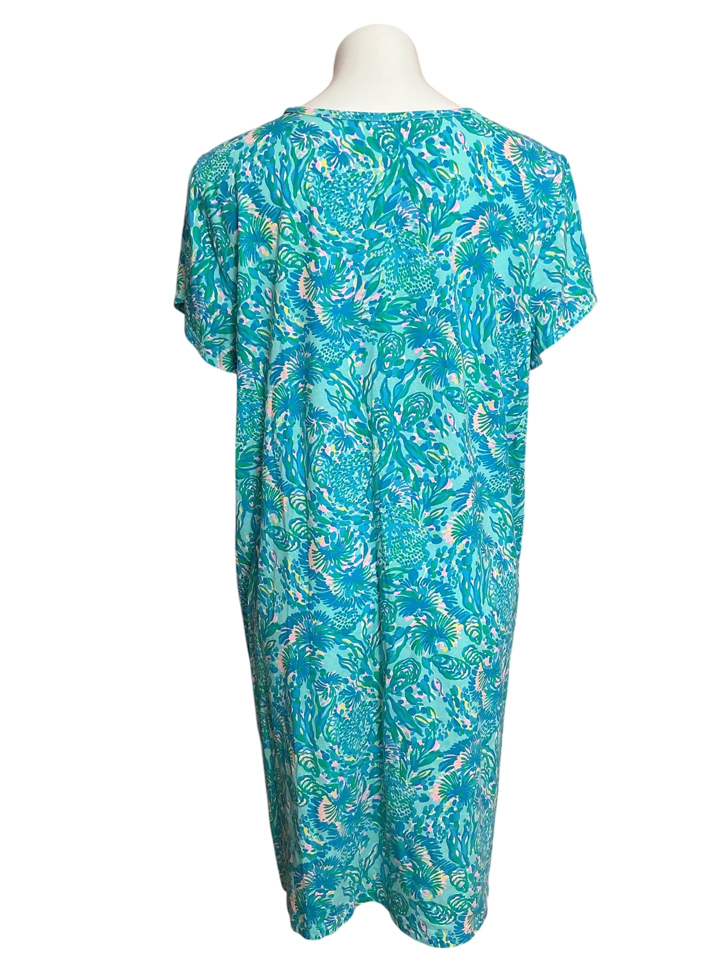 Lilly Pulitzer Etta Short Sleeve Dress Surf Blue Coral Of The Story - Size XXL