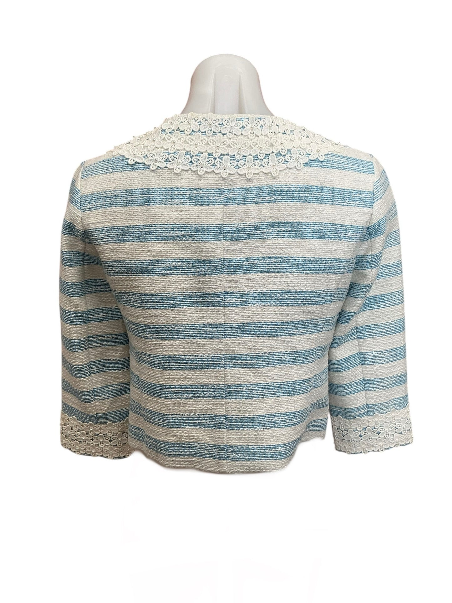 Lilly Pulitzer Nellen Cropped Jacket Flutter Blue Lurex Boucle Stripe - Size 2