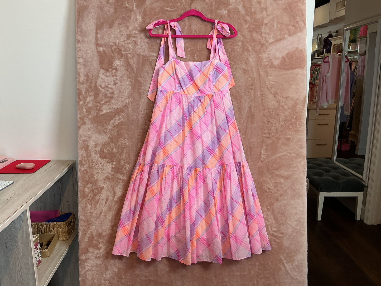 Lilly Pulitzer NWT Anlee Cotton Midi Dress Pink Isle Madras Plaid - Size 6