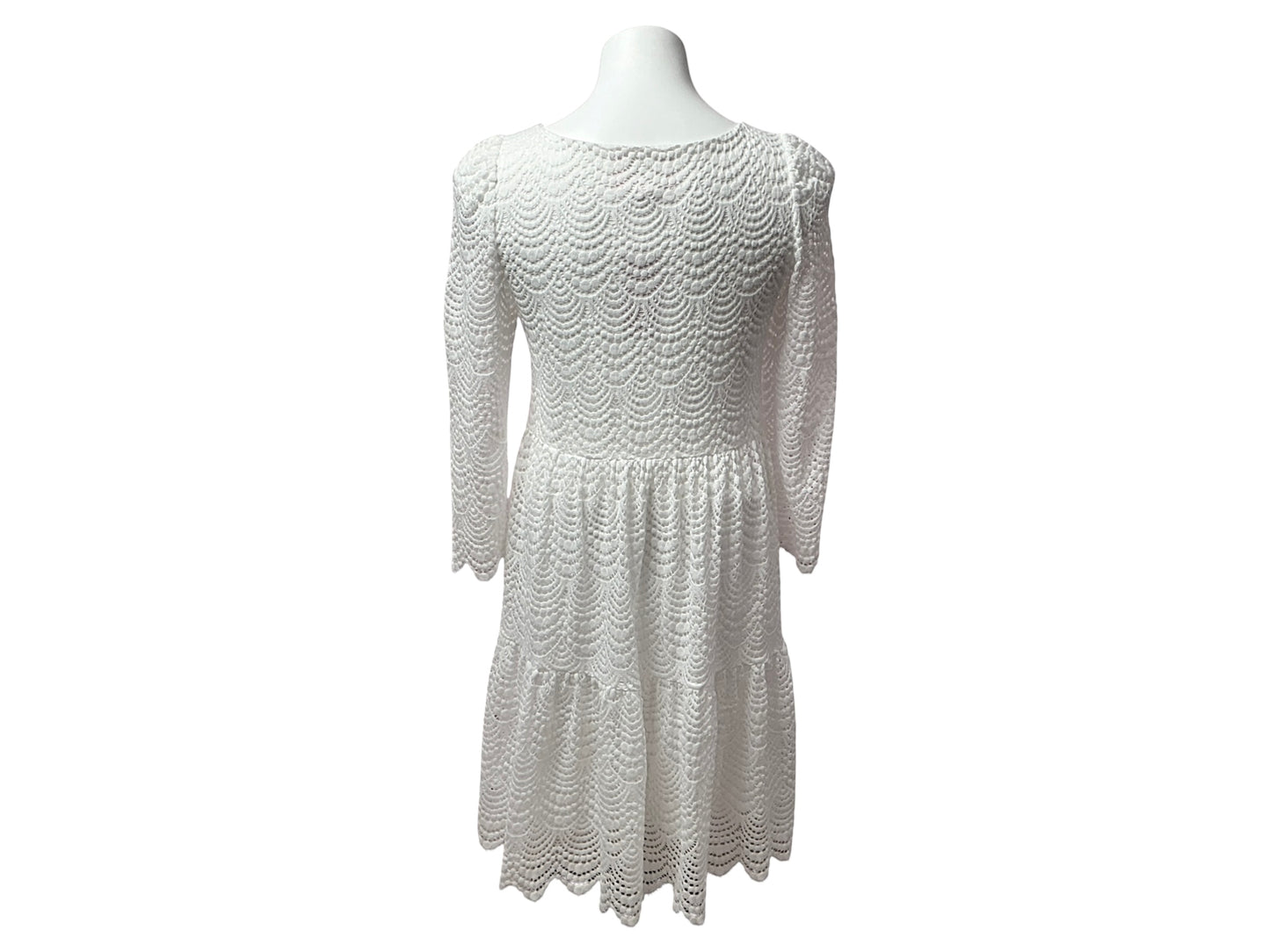 Lilly Pulitzer Geanna 3/4-Sleeve Swing Dress Resort White Scalloped Shell Lace - Size XS