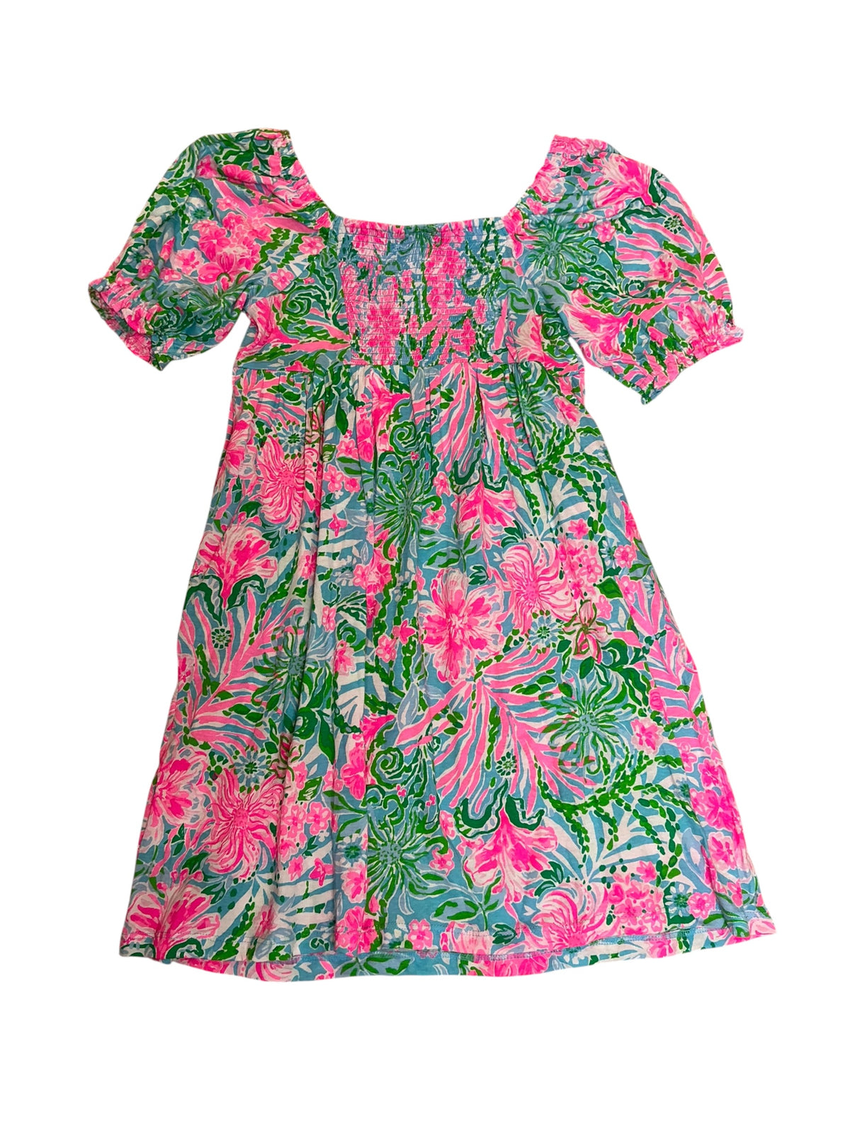 Lilly Pulitzer Girls Mini Delaney Dress Amalfi Blue Leaf It Wild - Size L(8-10)
