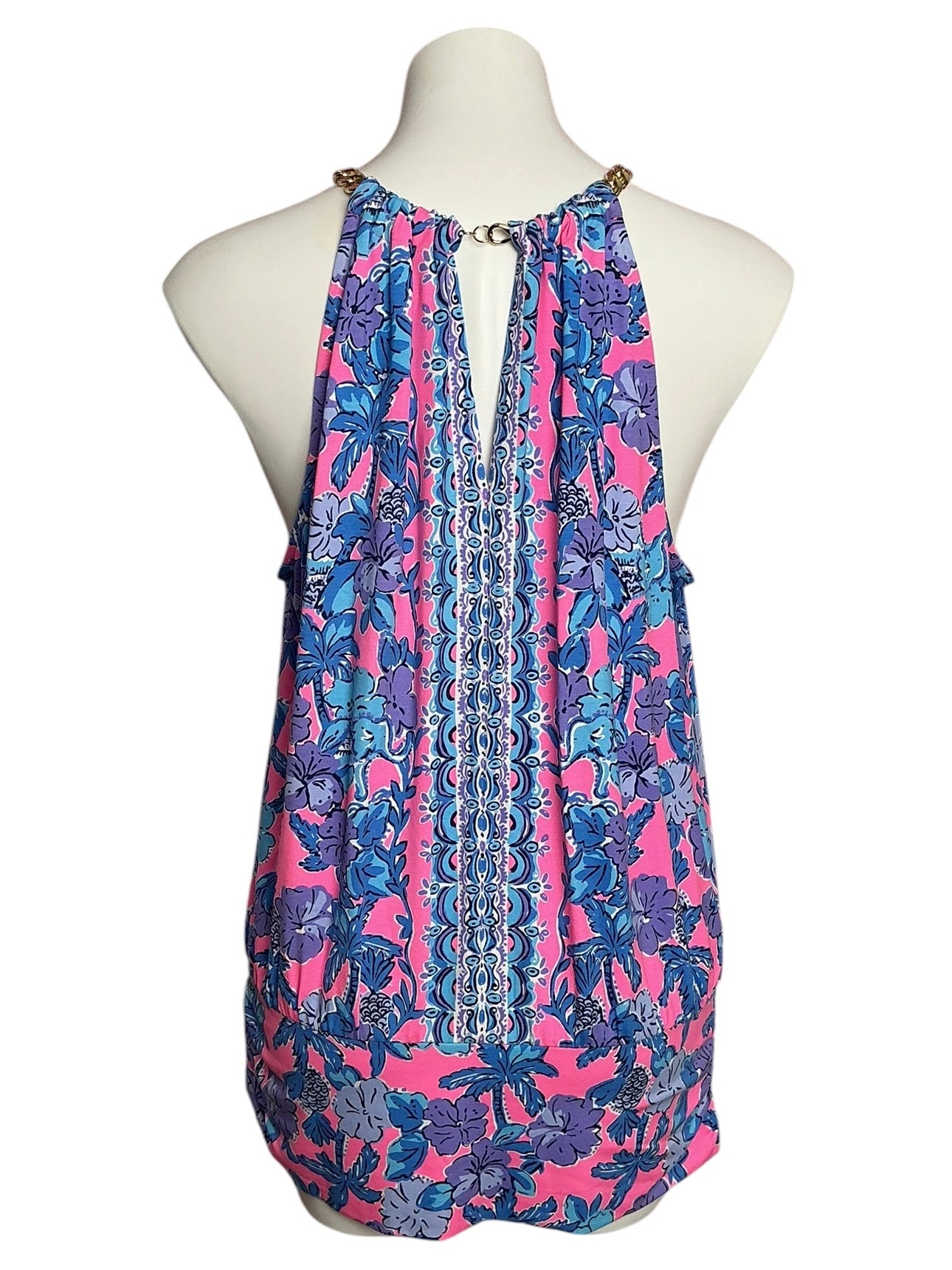 Lilly Pulitzer Bowen Halter Top Soleil Pink Palm Paradise Engineered - Size L