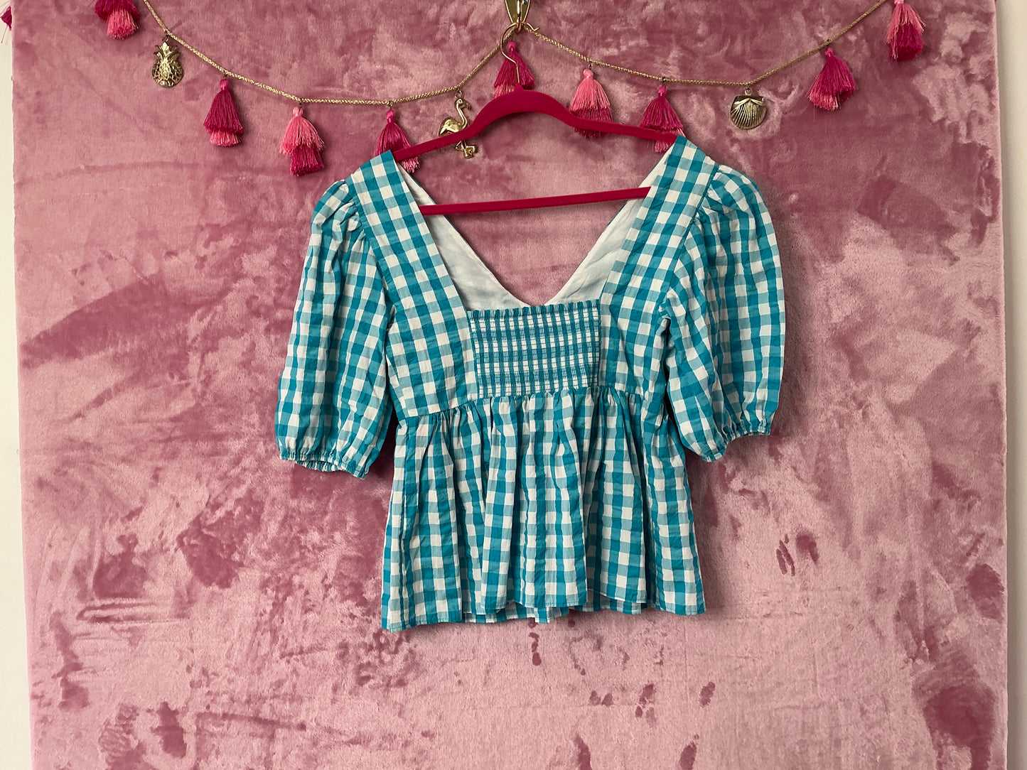 Lilly Pulitzer NWT Sarafina Short Sleeve Turquoise Oasis Crinkle Gingham - Size 2