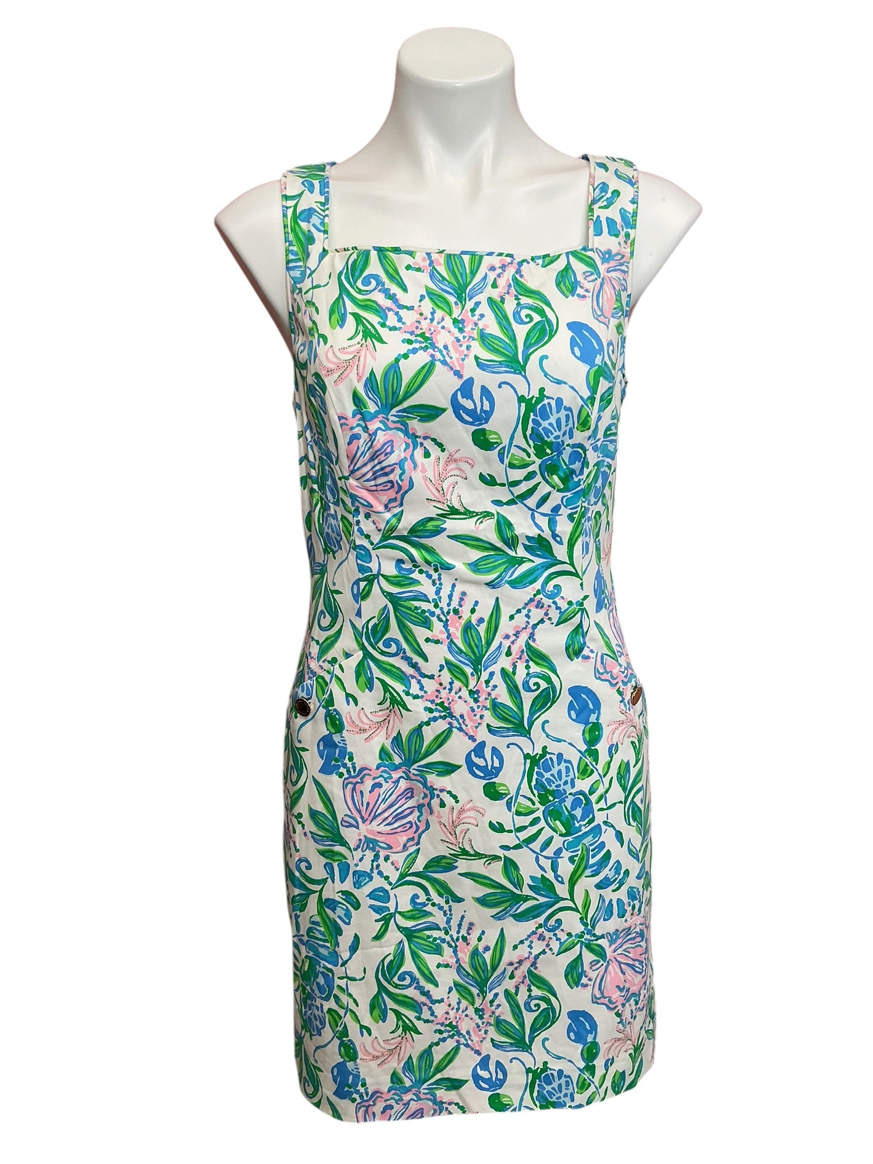 blue and white lilly pulitzer dress Fits against body at chest and waist and is full at bottom hem Lilly Pulitzer Womens Jazmyn 3/4