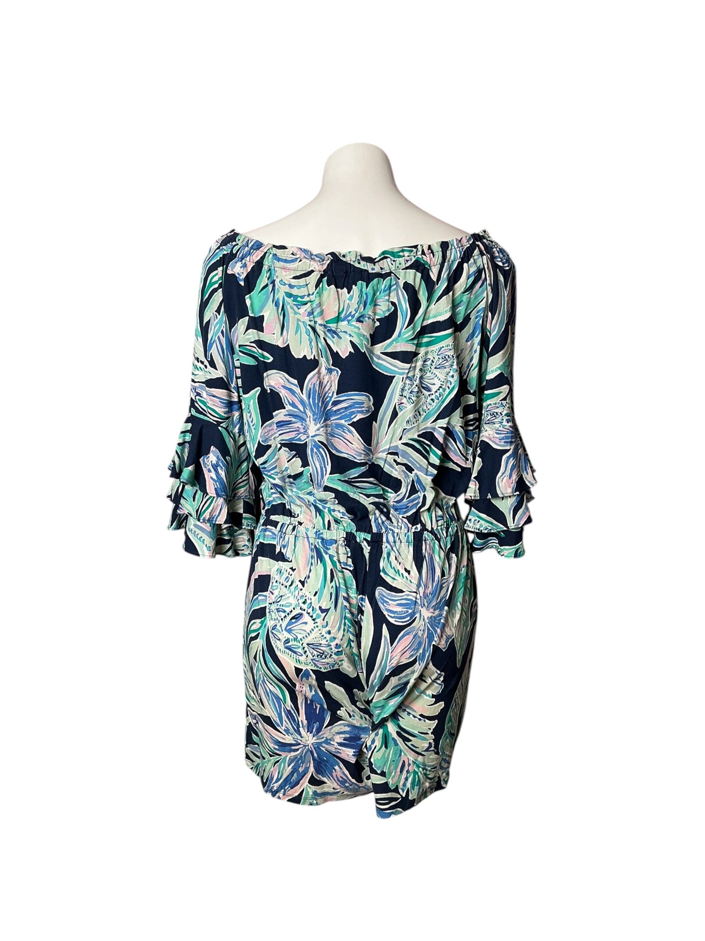 Lilly Pulitzer Calla Romper High Tide Navy Ready Set Gecko - Size M