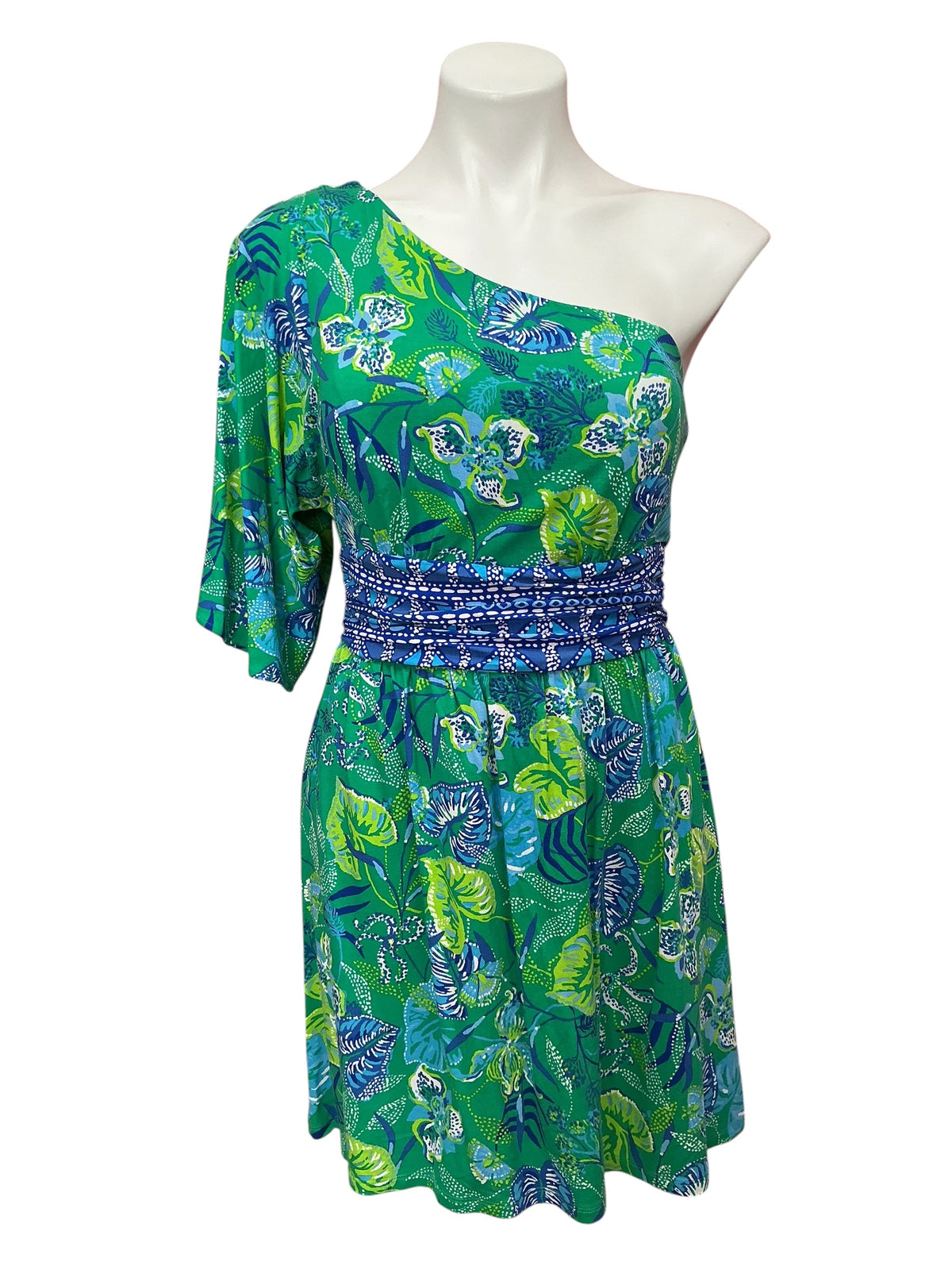 Lilly Pulitzer Niki One Shoulder Romper Botanical Green In A Flutter - Size 6