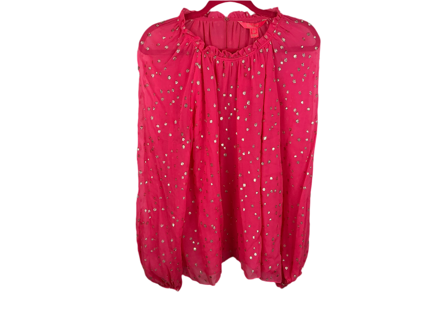 Lilly Pulitzer NWT Caline Silk Top Pink Topaz Gold Metallic Silk Cup - Size XL