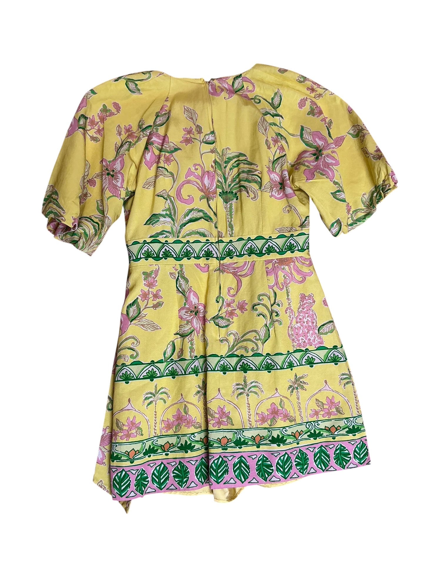 Lilly Pulitzer Soumya Short-Sleeve Romper 65th Anniversary Collection Finch Yellow Tropical Oasis Engineered - Size 4