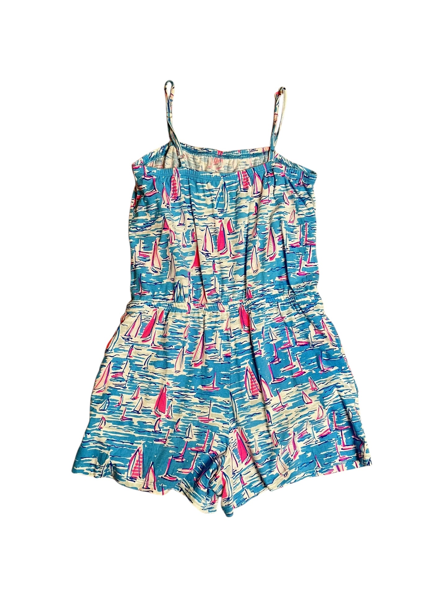 Lilly Pulitzer Girls Jaycee Romper Zanzibar Blue Boatylicious - Size L 8-10