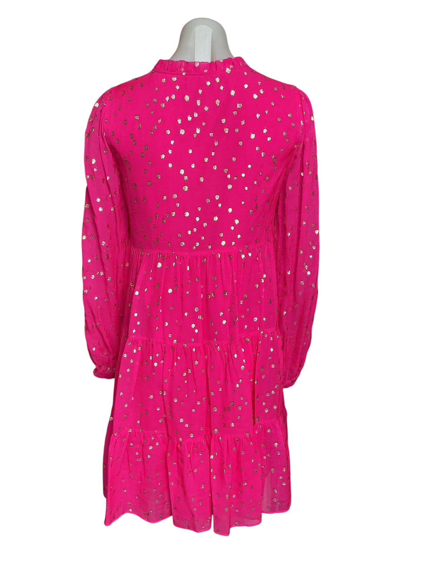 Lilly Pulitzer Sarita Silk Dress - Pink Topaz Gold Metallic Silk Clip - Size 0