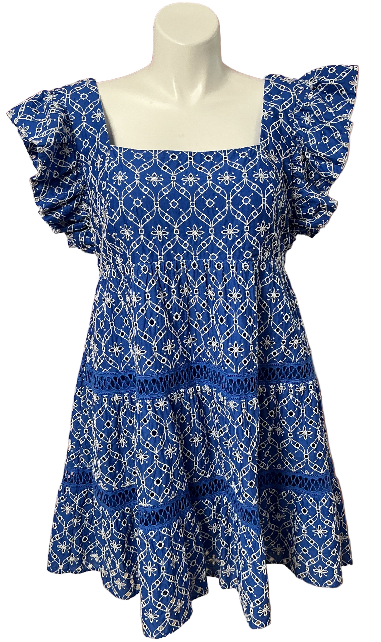 Lilly Pulitzer NWT - Morrie Ruffle Sleeve E - Blue Grotto Flutter Eyelet - Size 16