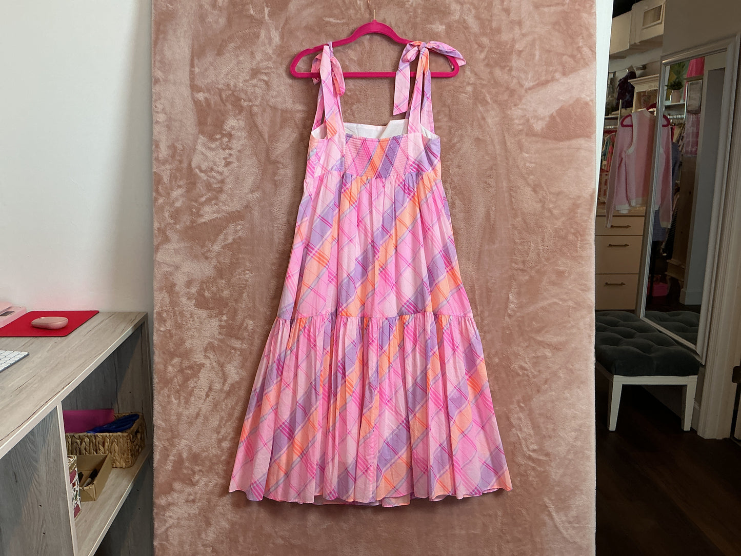 Lilly Pulitzer NWT Anlee Cotton Midi Dress Pink Isle Madras Plaid - Size 6