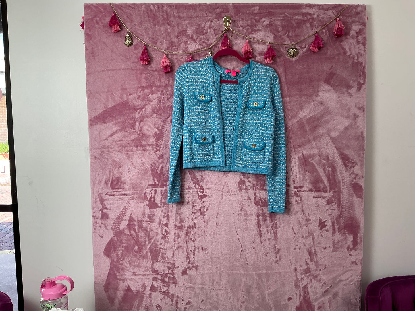 Lilly Pulitzer NWT Kianna Cardigan Cumulus Blue Metallic Marl - Size XXS