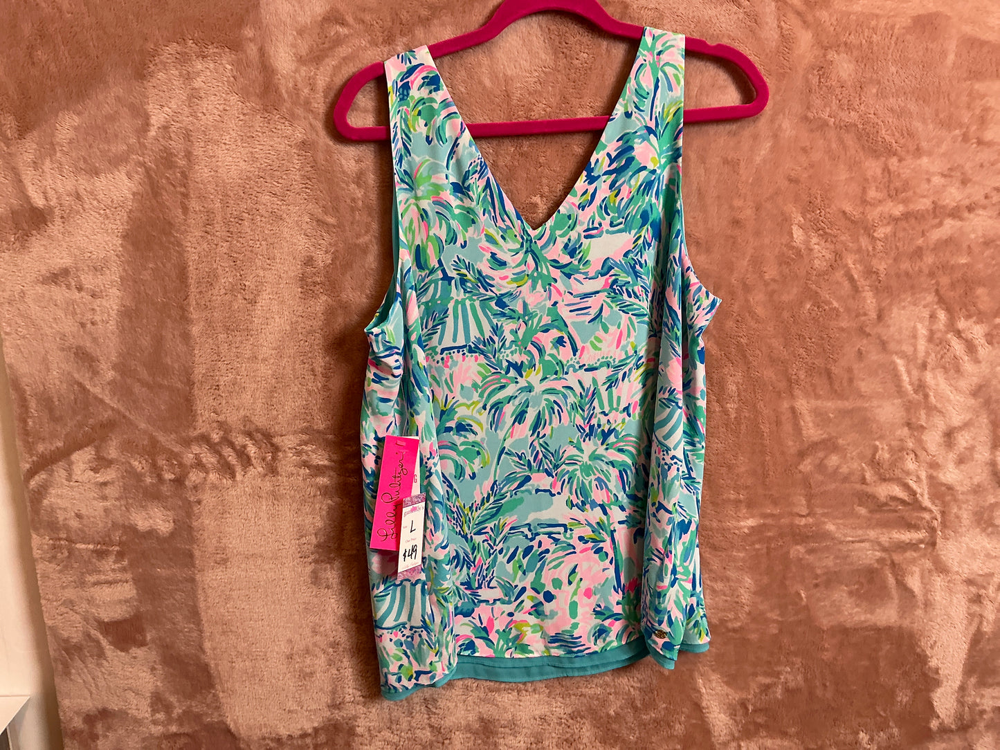 Lilly Pulitzer Top NWT - Florin Sleeveless V-Neck - Blue Ibiza - Cabana Cocktail - Size L