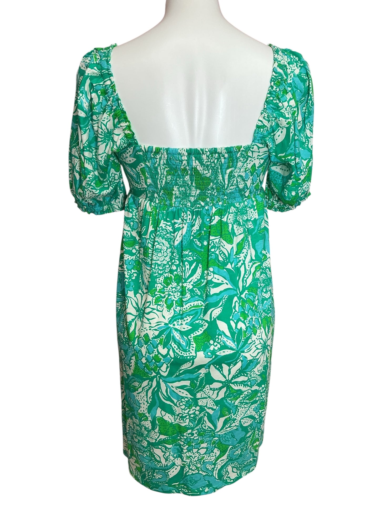 Lilly Pulitzer Delaney Shirt Sleeve Dress Botanical Green Safari Sangria - Size 4