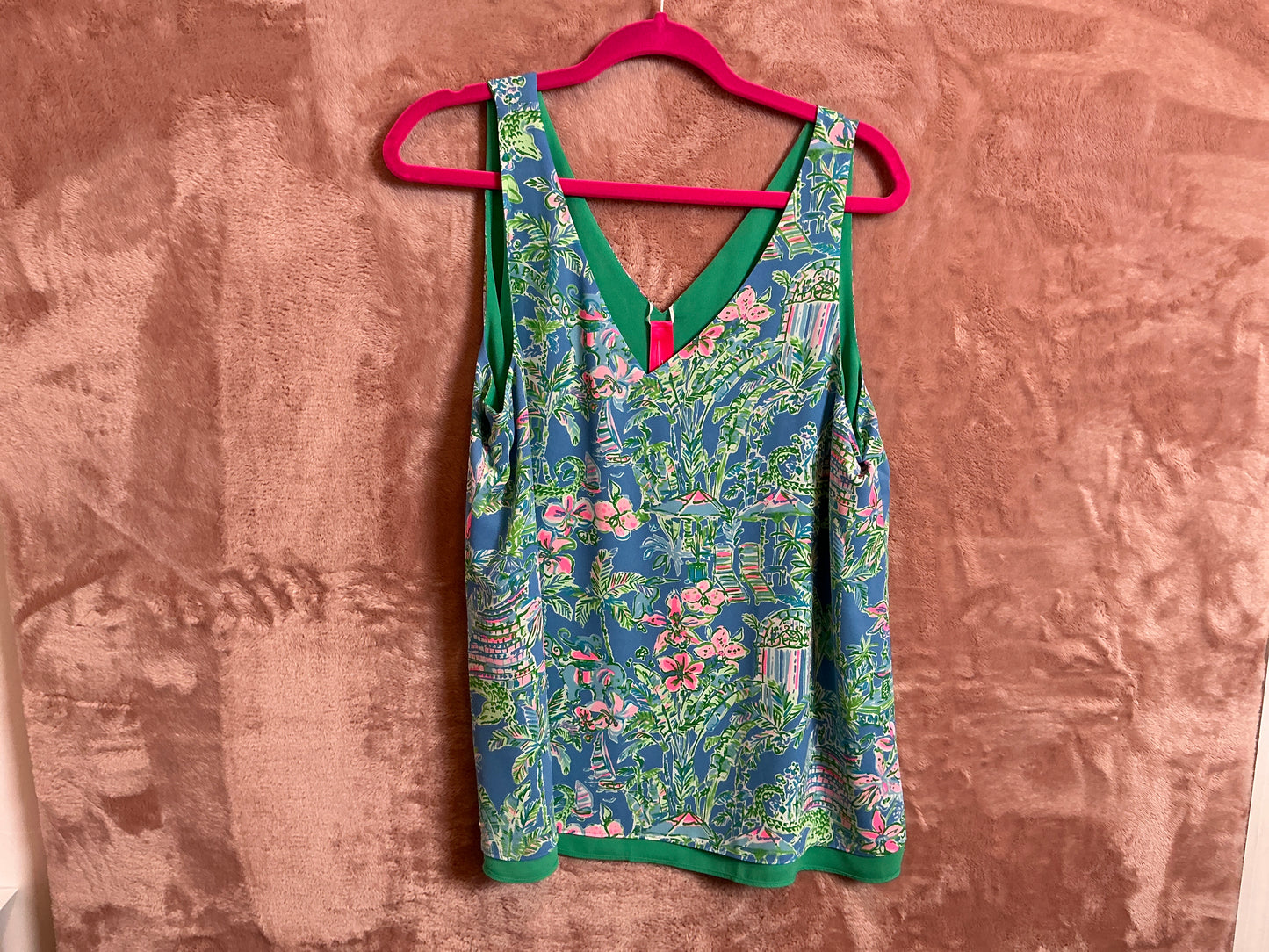 Lilly Pulitzer Top NWT - Florin Sleeveless V-Neck - Boca Blue - Beneath The Bougainville - Size L