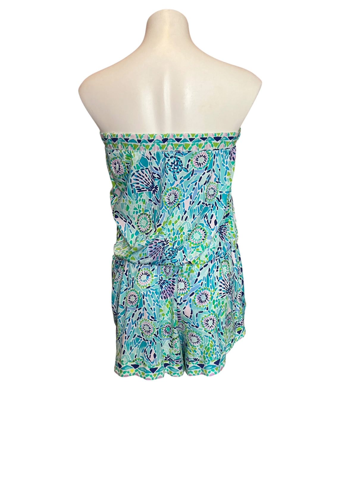 Lilly Pulitzer Rikki Strapless Romper Blue Ibiza Open Water Engineered Romper - Size XL