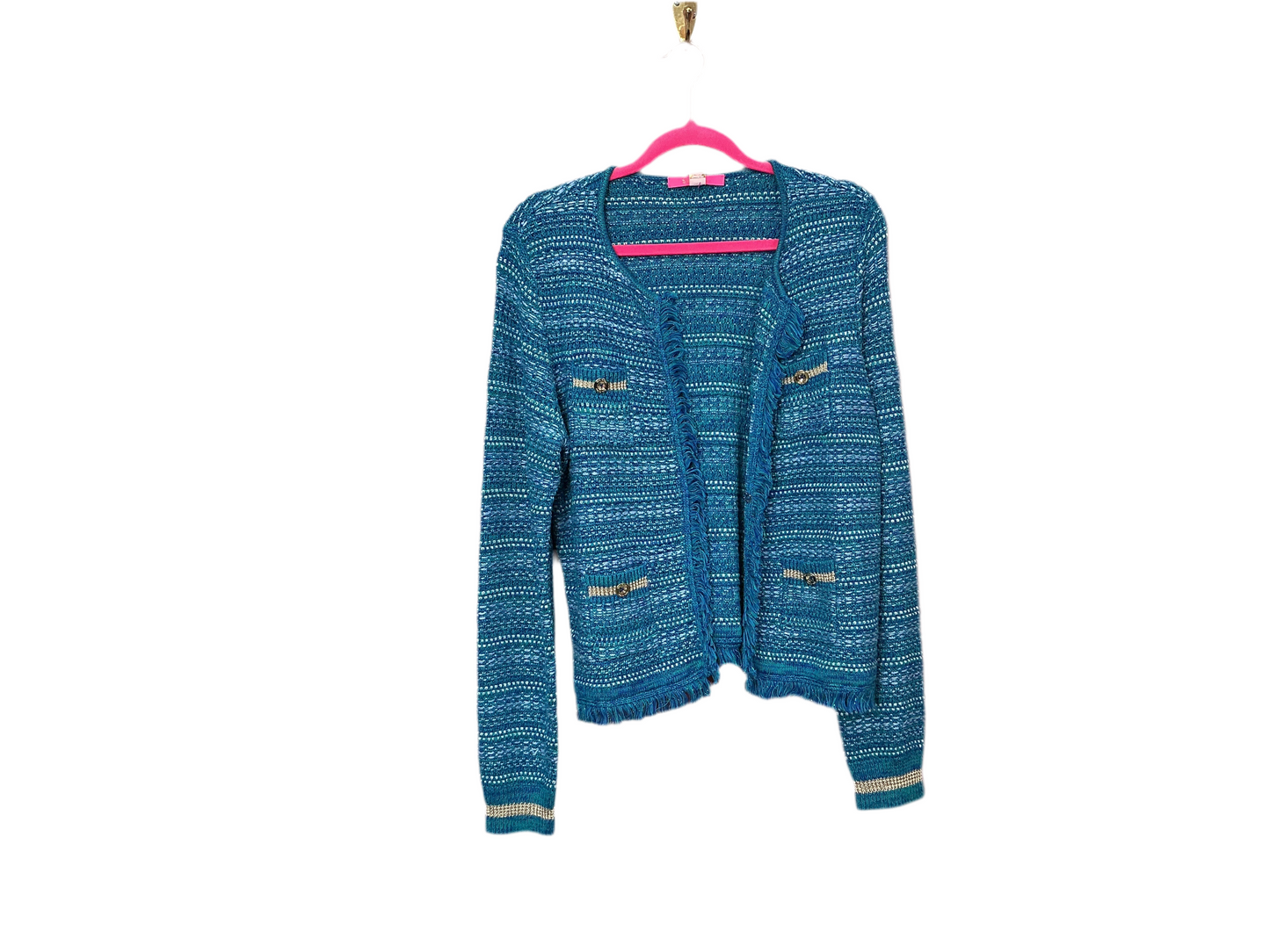 Lilly Pulitzer NWT Beckington Cardigan Blue Grotto Metallic Tweed - Size L