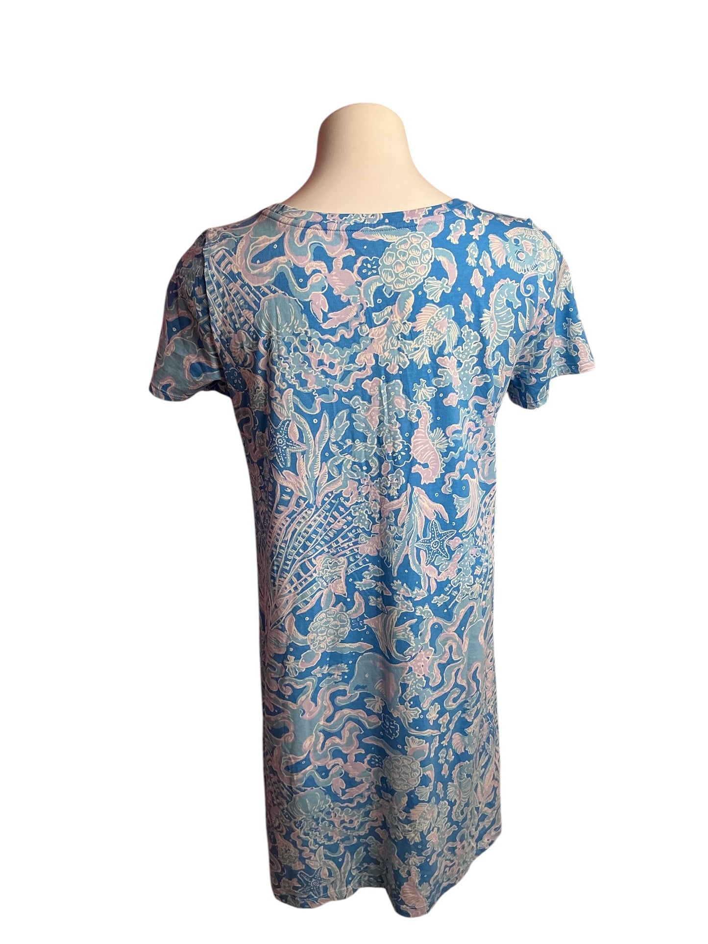 Lilly Pulitzer- Cody Short Sleeve T-Shirt Boca Blue Dress Sea What I Sea Size S