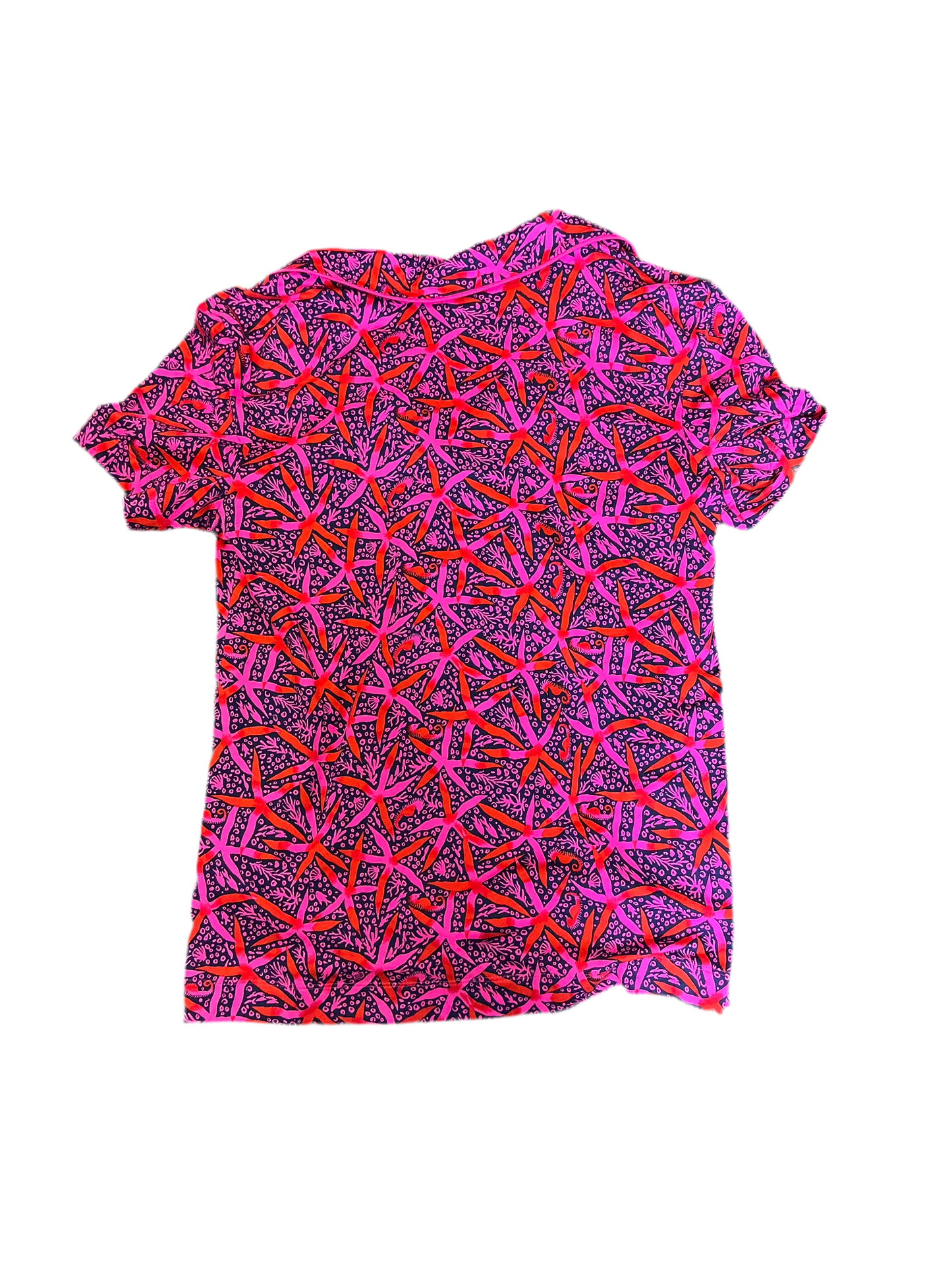 Lilly Pulitzer NWT PJ Knit SS Button-Up - Passion Fruit Pink Star Searching - Size M