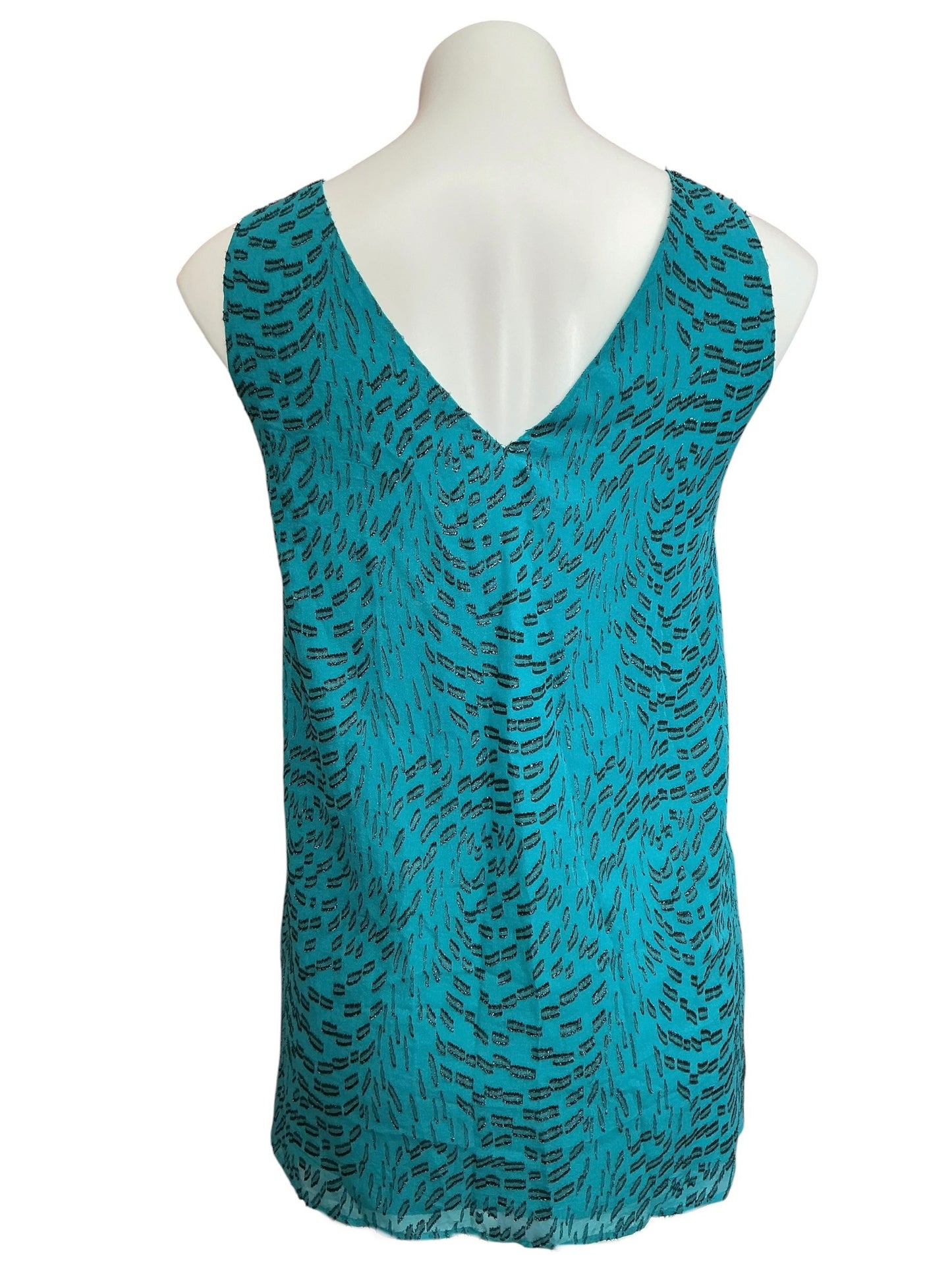 Lilly Pulitzer NWT Florin Silk Sleeveless V Neck Top Teal Bay Silk Swirl Clip - Size XL