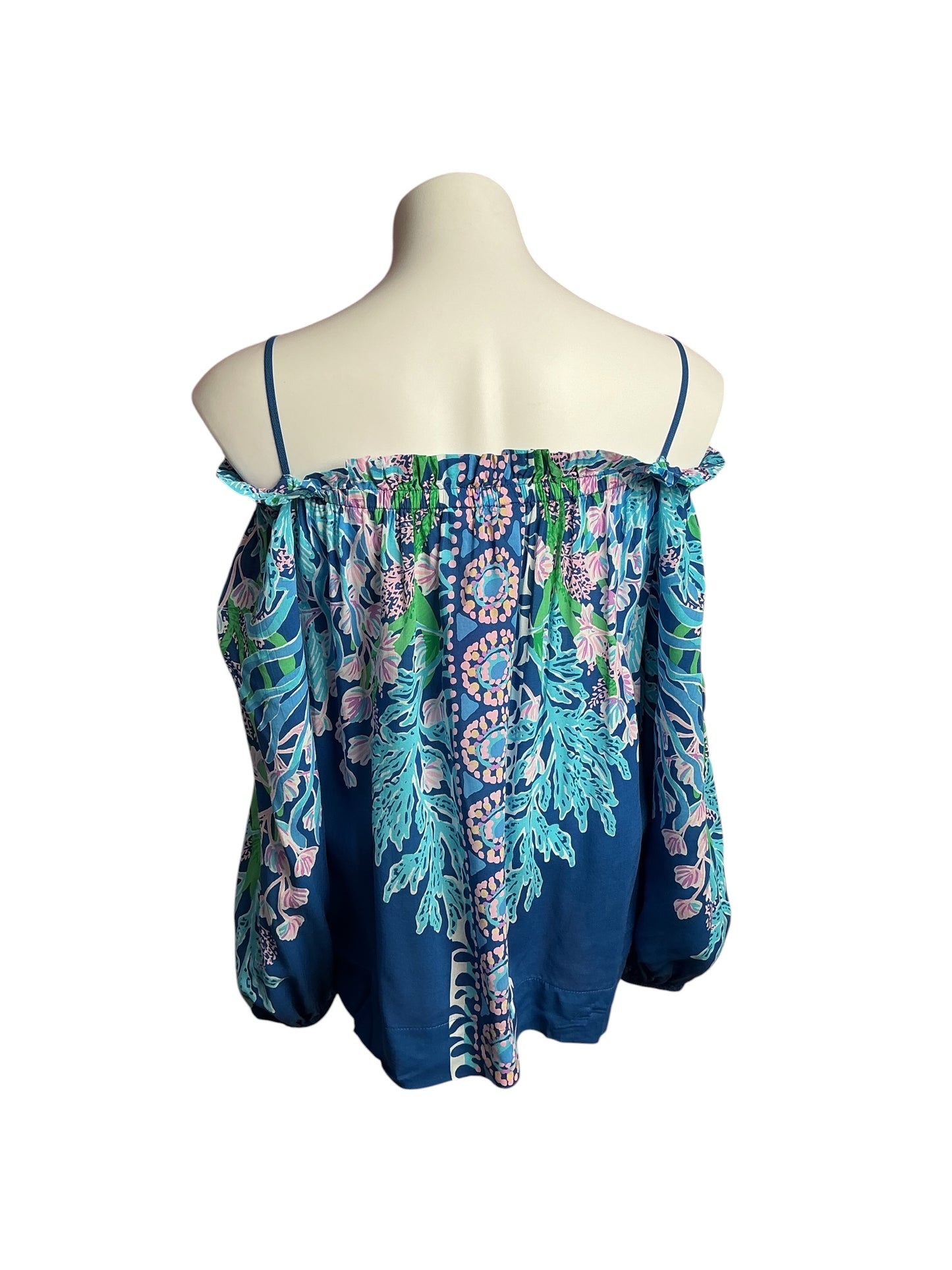 Lilly Pulitzer- Aimes Off-The-Shoulder Top Barton Blue Seacret Escape Size S