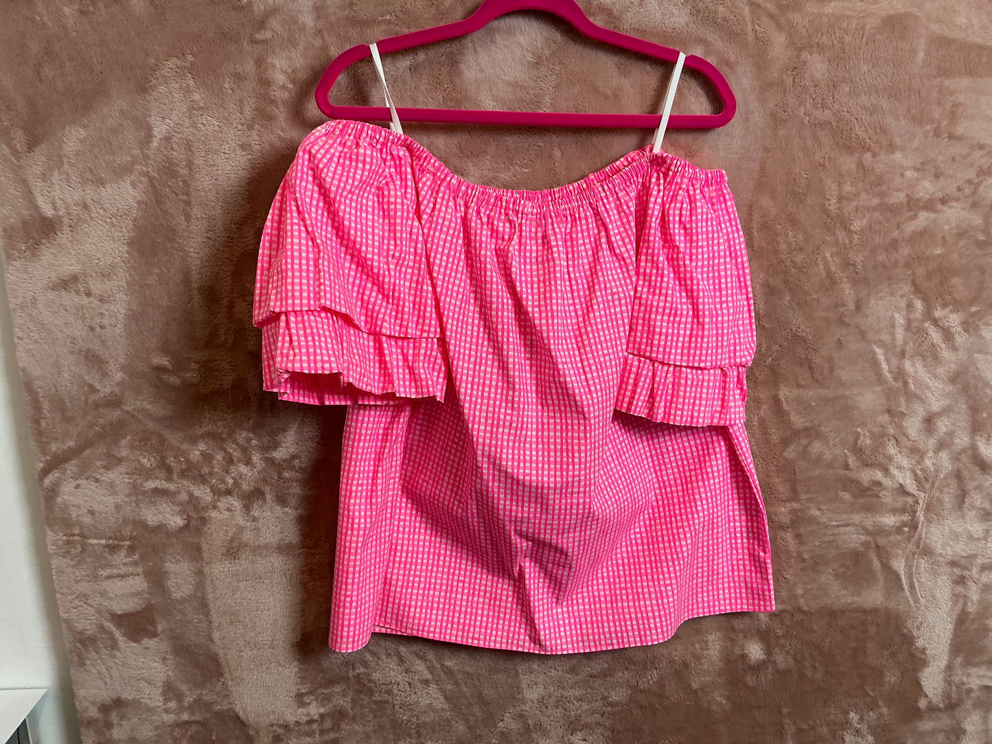 Lilly Pulitzer Top NWT - Frankee Off The Shoulder Short Sleeve Top - Pink Isle - Along The Same Line - Size XL