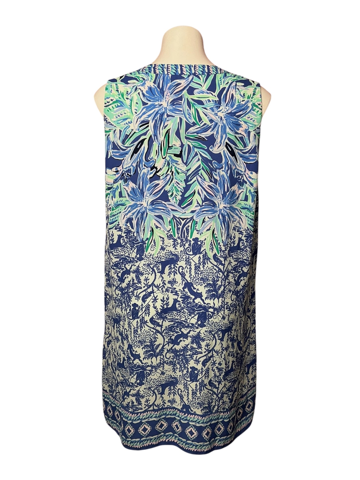Lilly Pulitzer Evah Shift Dress High Tide Navy Ready Set Gecko Engineered Print - Size XL
