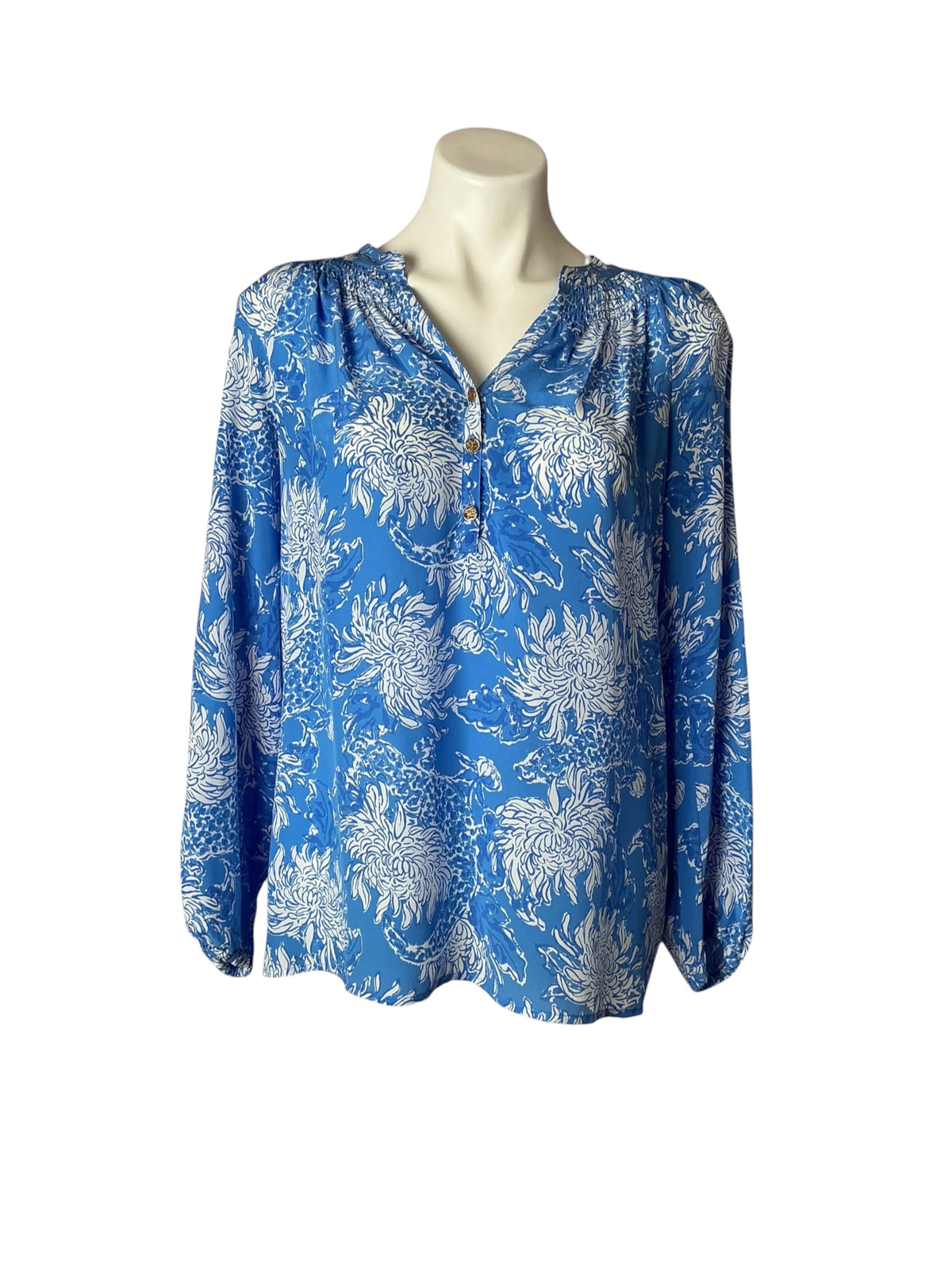 Lilly Pulitzer Elsa Silk Top Boca Blue Croc and Lock It - S