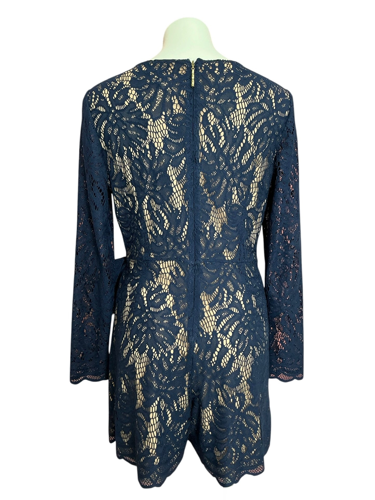 Lilly Pulitzer Tiki Wrap Romper True Navy Paradise Found Lace - Size L