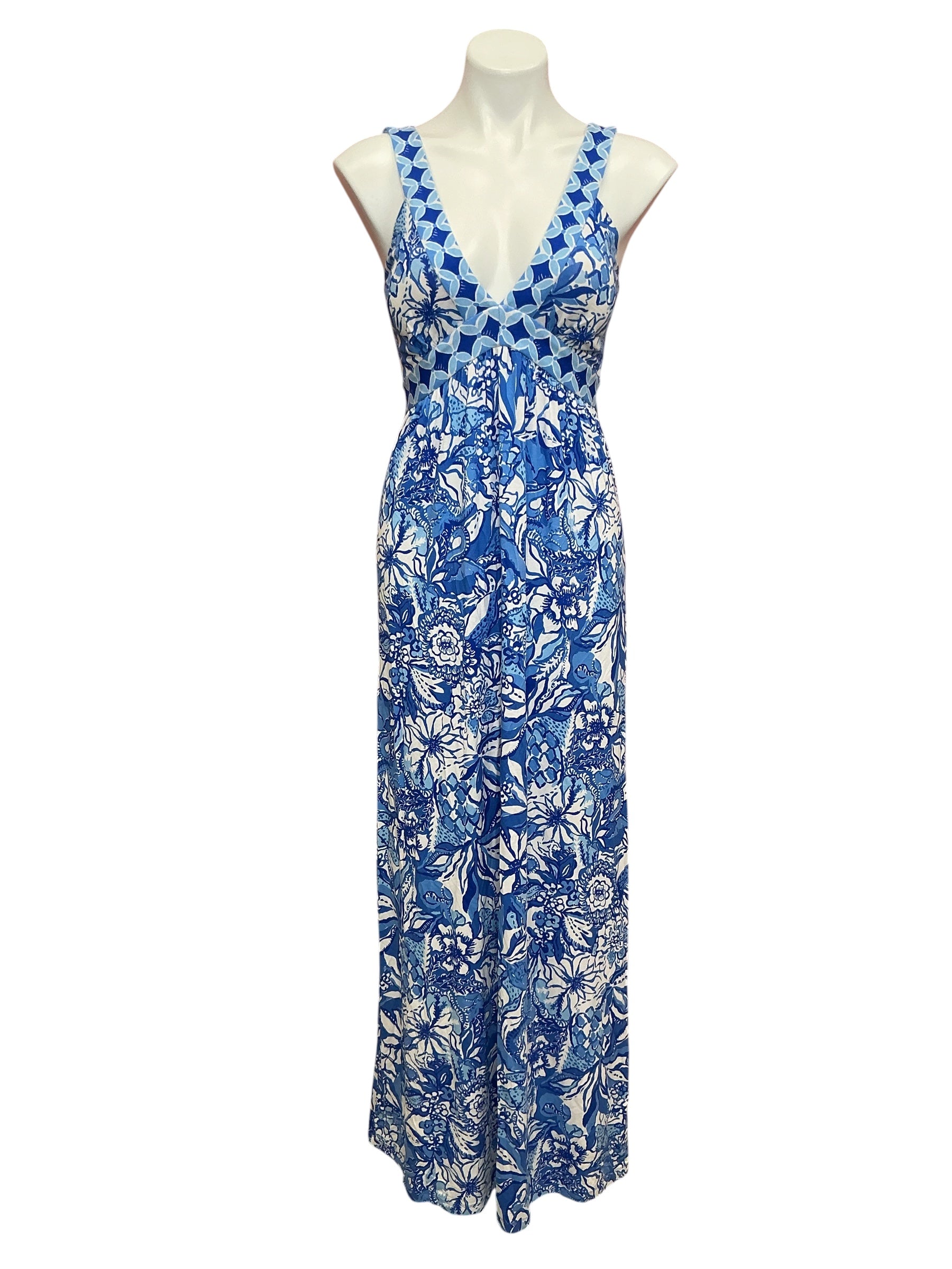 Lilly Pulitzer NWT Serena V Neck Maxi Dress Blue Tang Flocking Fabulou Gatorlillys Lilly Pulitzer NWT Serena V Neck Maxi Dress Blue Tang Flocking Fabulou Gatorlillys