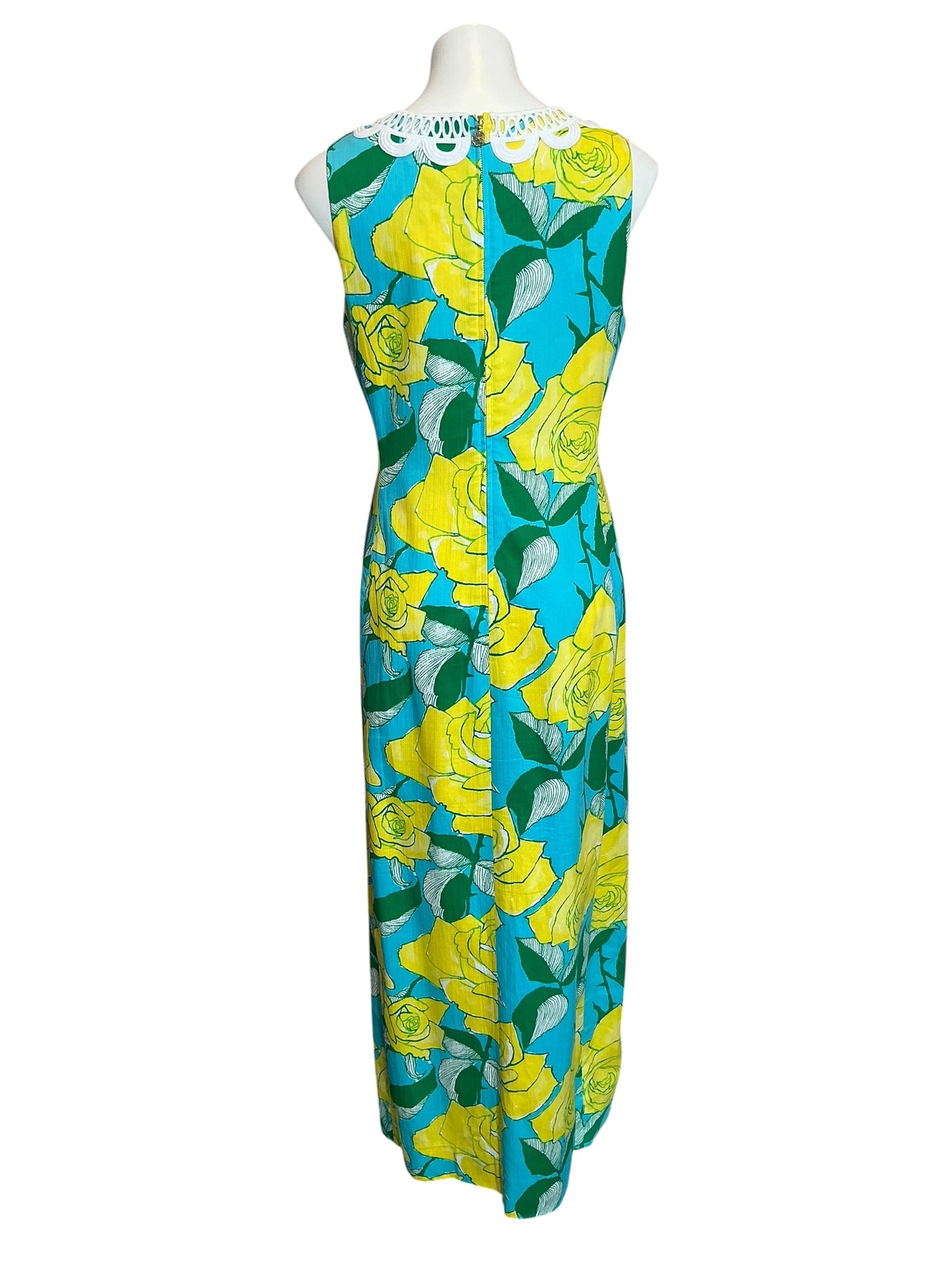 Lilly Pulitzer Lotta Stretch Maxi Shift Dress Blue Curacao Rose Bud - Size 8