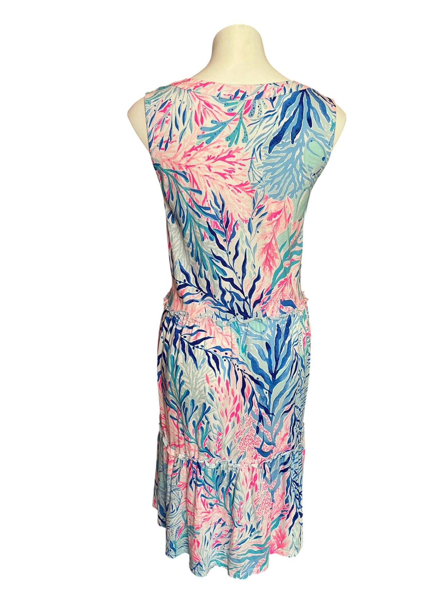 Lilly Pulitzer Amina Swing Dress Crew Blue Tint Kaleidoscope Coral - Size XXL