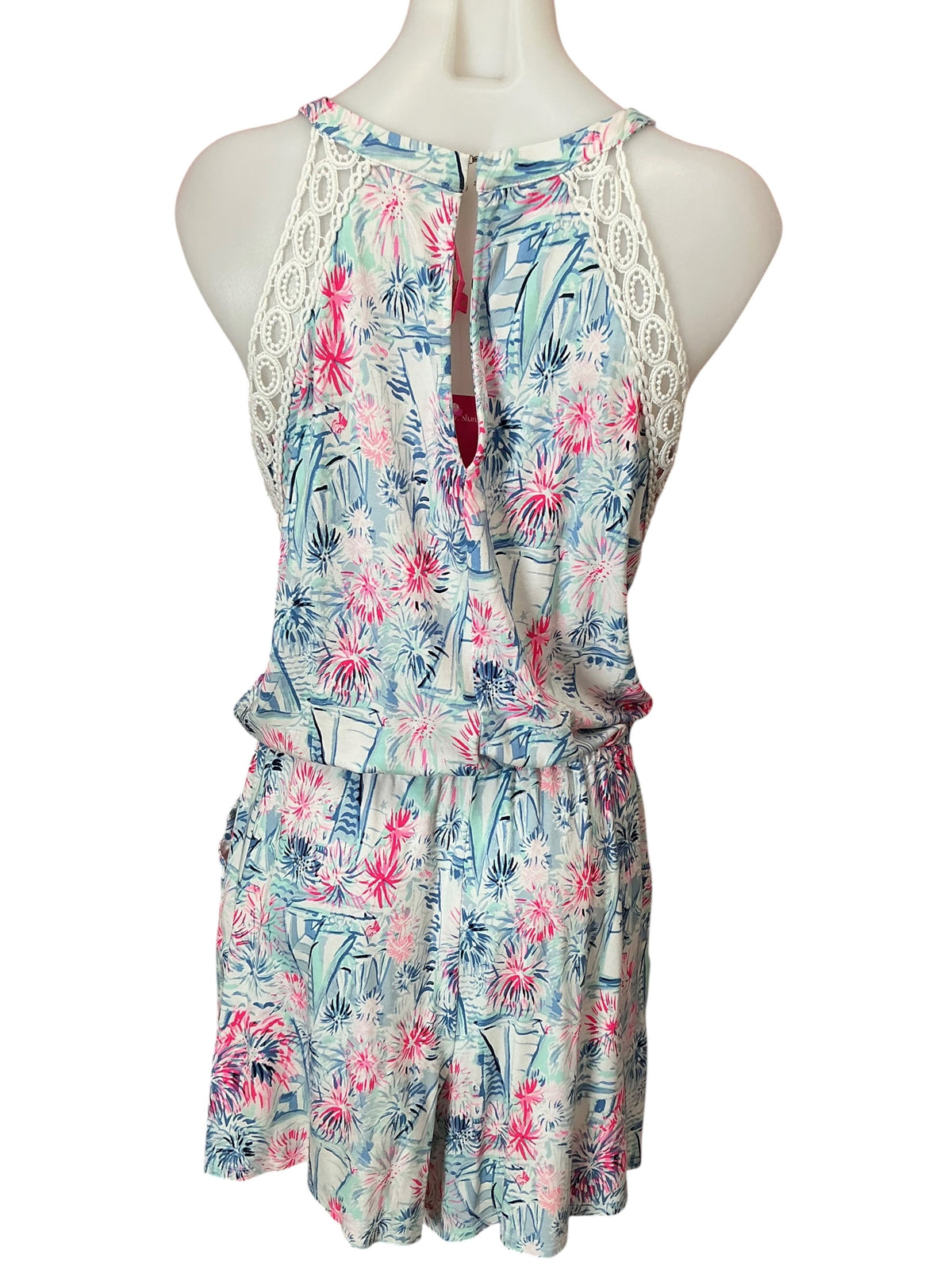 Lilly Pulitzer Lala Romper Crew Blue Tint Sea To Shining Sea - Size M