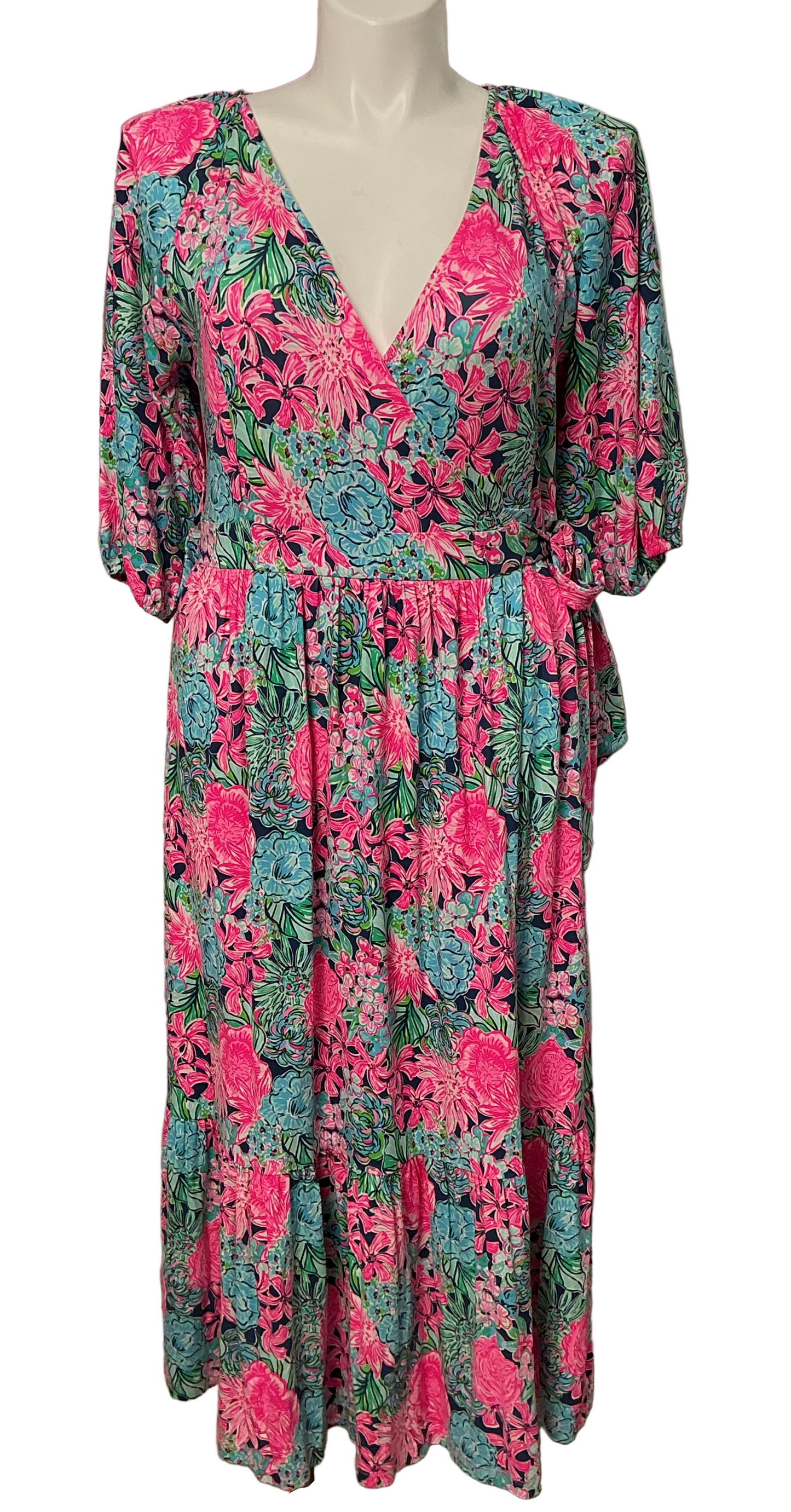 Lilly Pulitzer NWT - Brantley Midi Wrap Dress - Oyster Bay Navy Always Be Blooming - Size XL