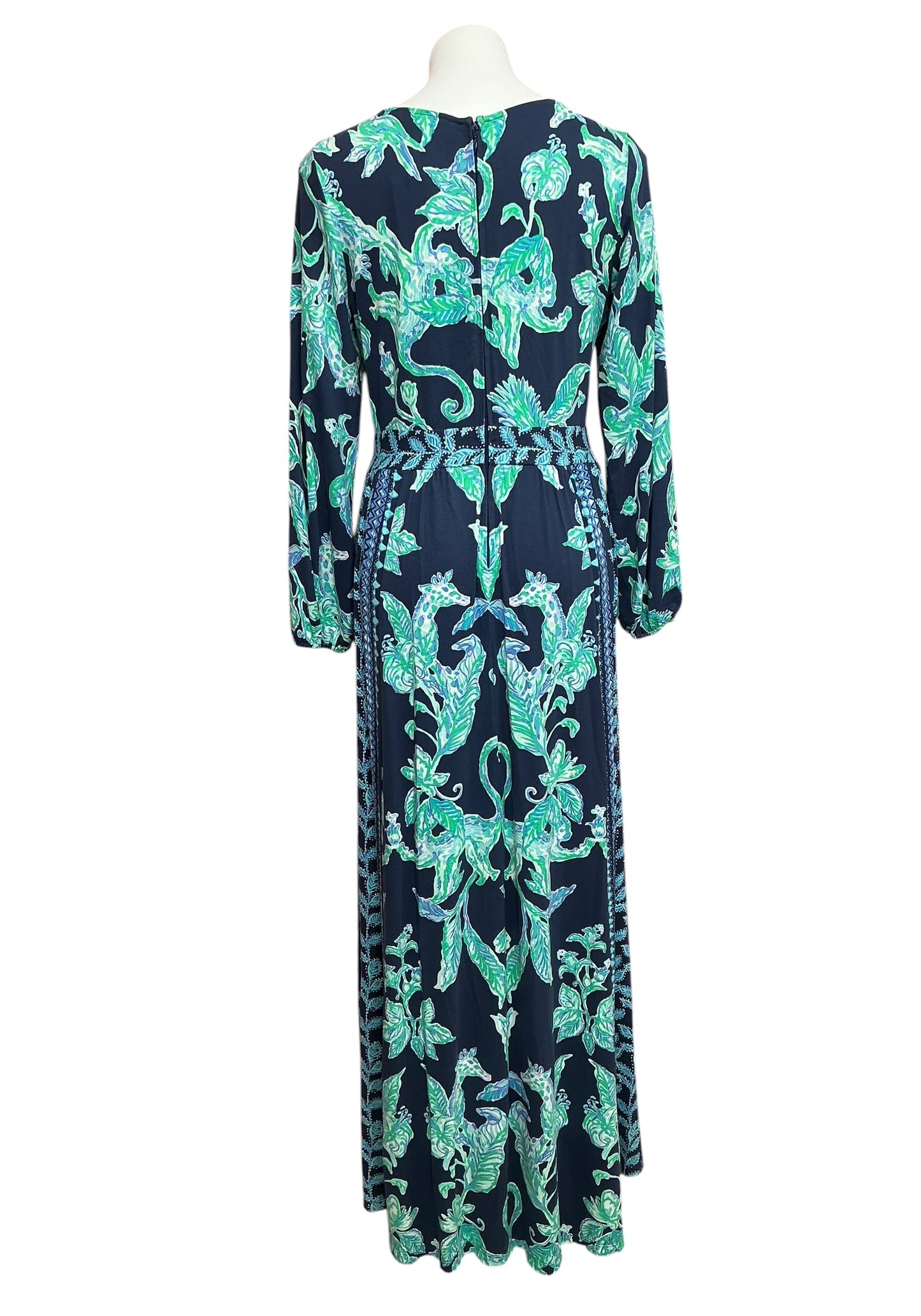 Lilly Pulitzer Micole Maxi Dress High Tide Navy Sweet Parakeet Engineered - Size 10