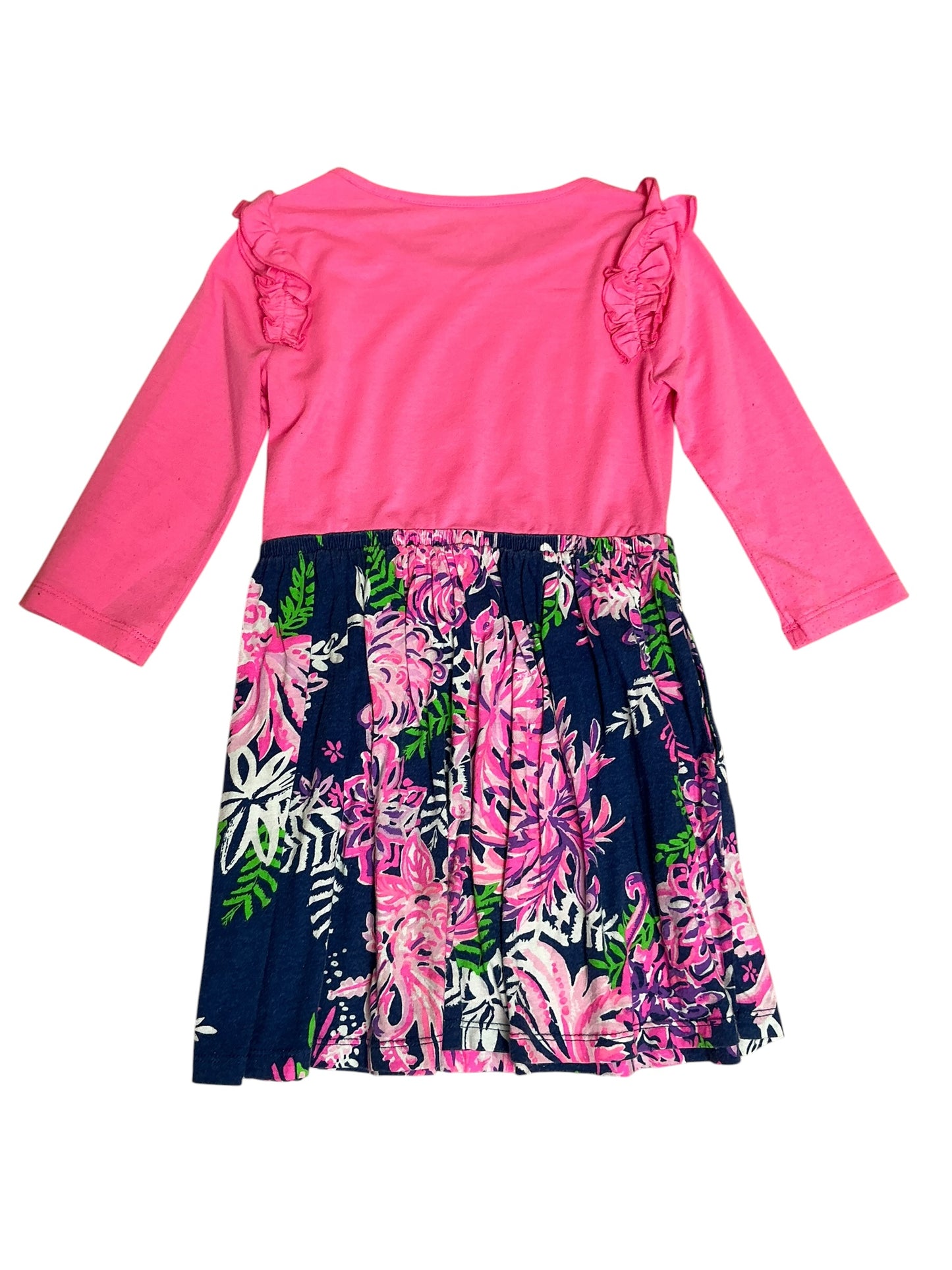 Lilly Pulitzer Girls Kids Kiera Dress Oyster Bay Navy Ruffle Your Feathers - Size S