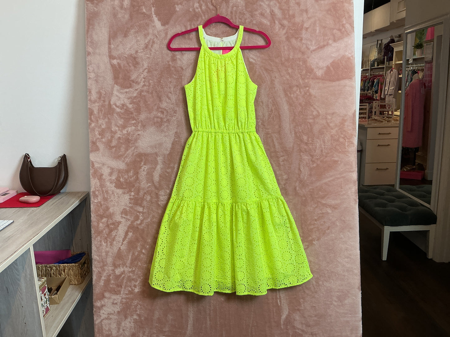 Lilly Pulitzer NWT Alda Midi Dress Prickly Pear Yellow Prickly Pear Neon Geo Eyelet - Size S