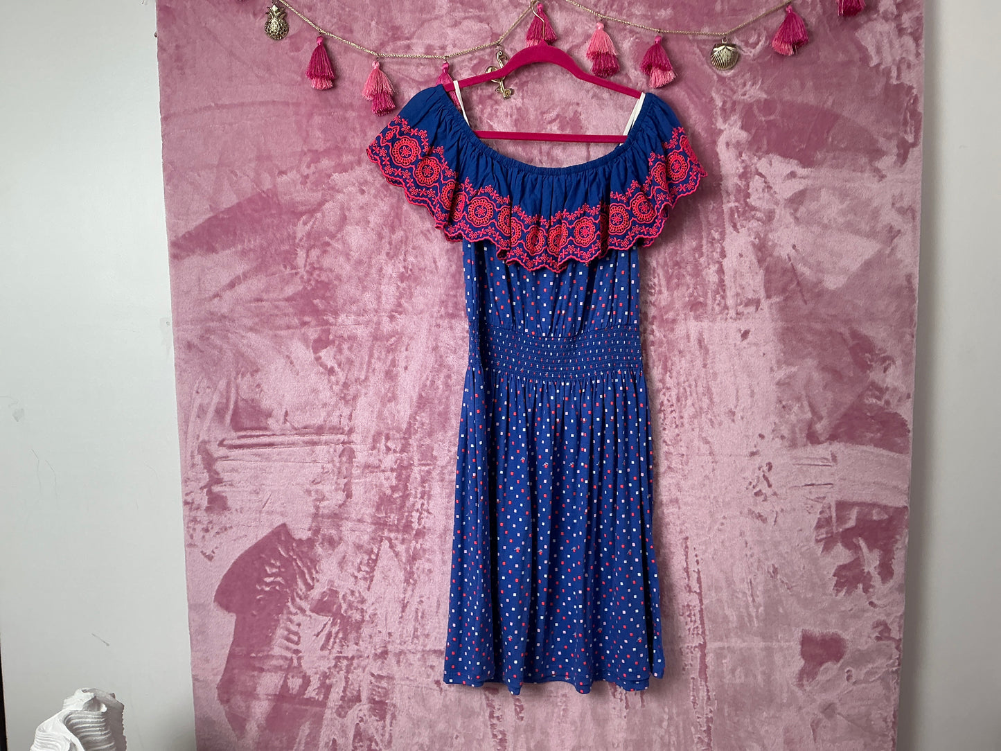 Lilly Pulitzer NWT Kalama Off The Shoulder Dress Borealis Blue Lilly Squared - Size M