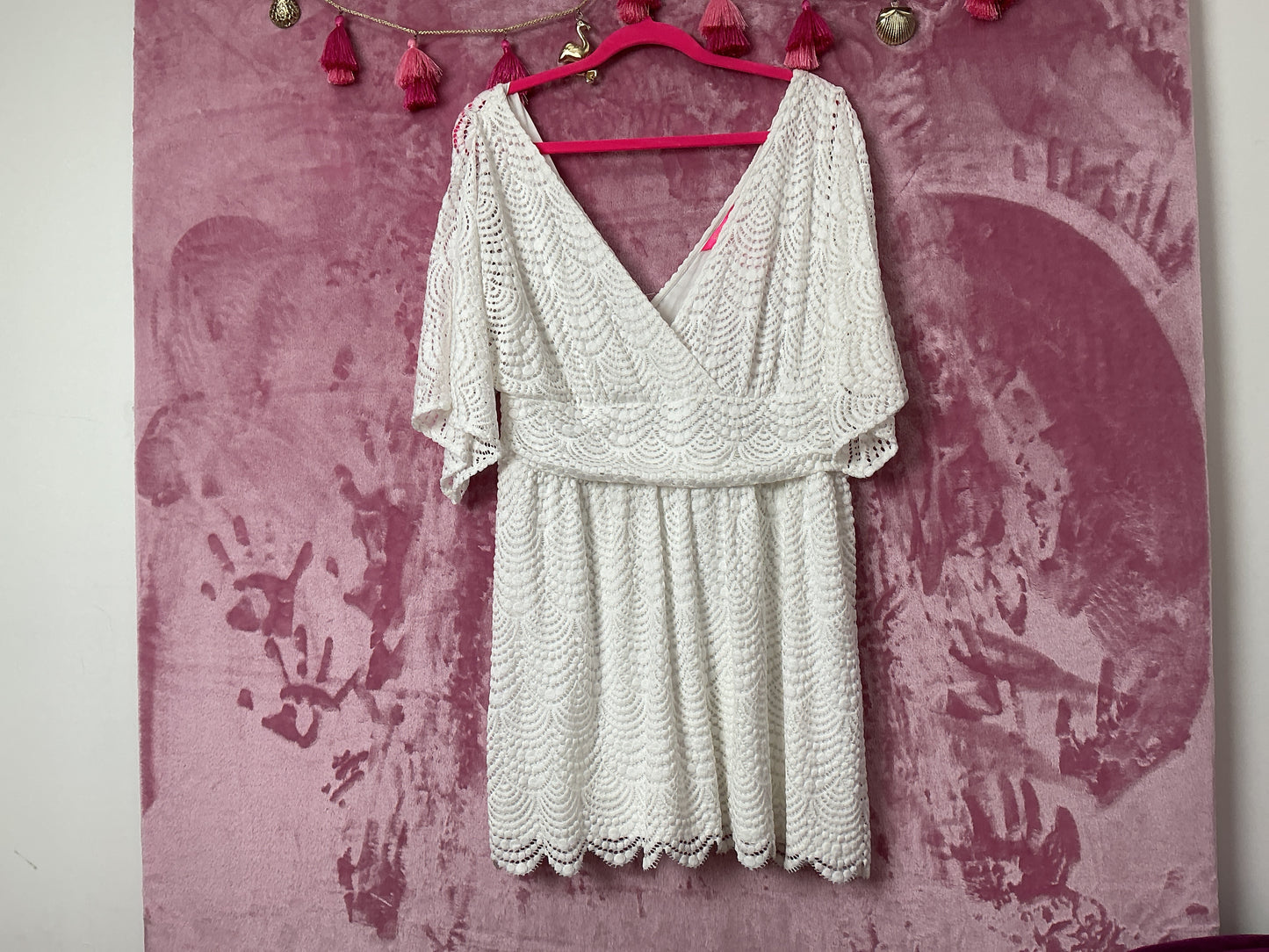 Lilly Pulitzer NWT Parigi Skort Romper Resort White Scalloped Shell Lace - Size XL