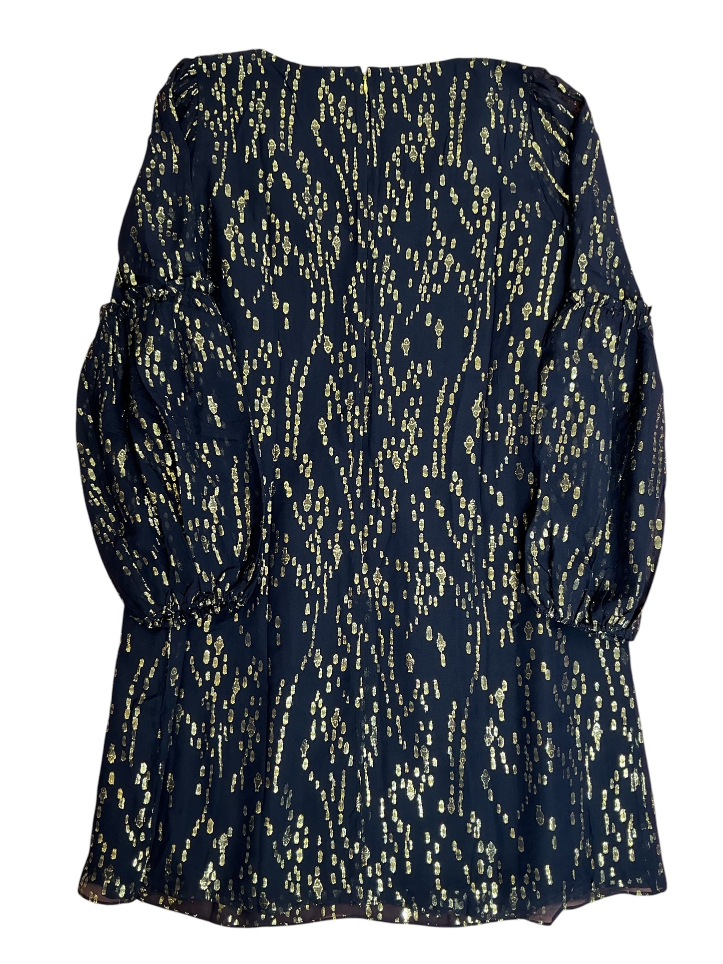 Lilly Pulitzer Winona Long Sleeve Silk Swing Dress Onyx Fish Clip Gold Chiffon - Size 14