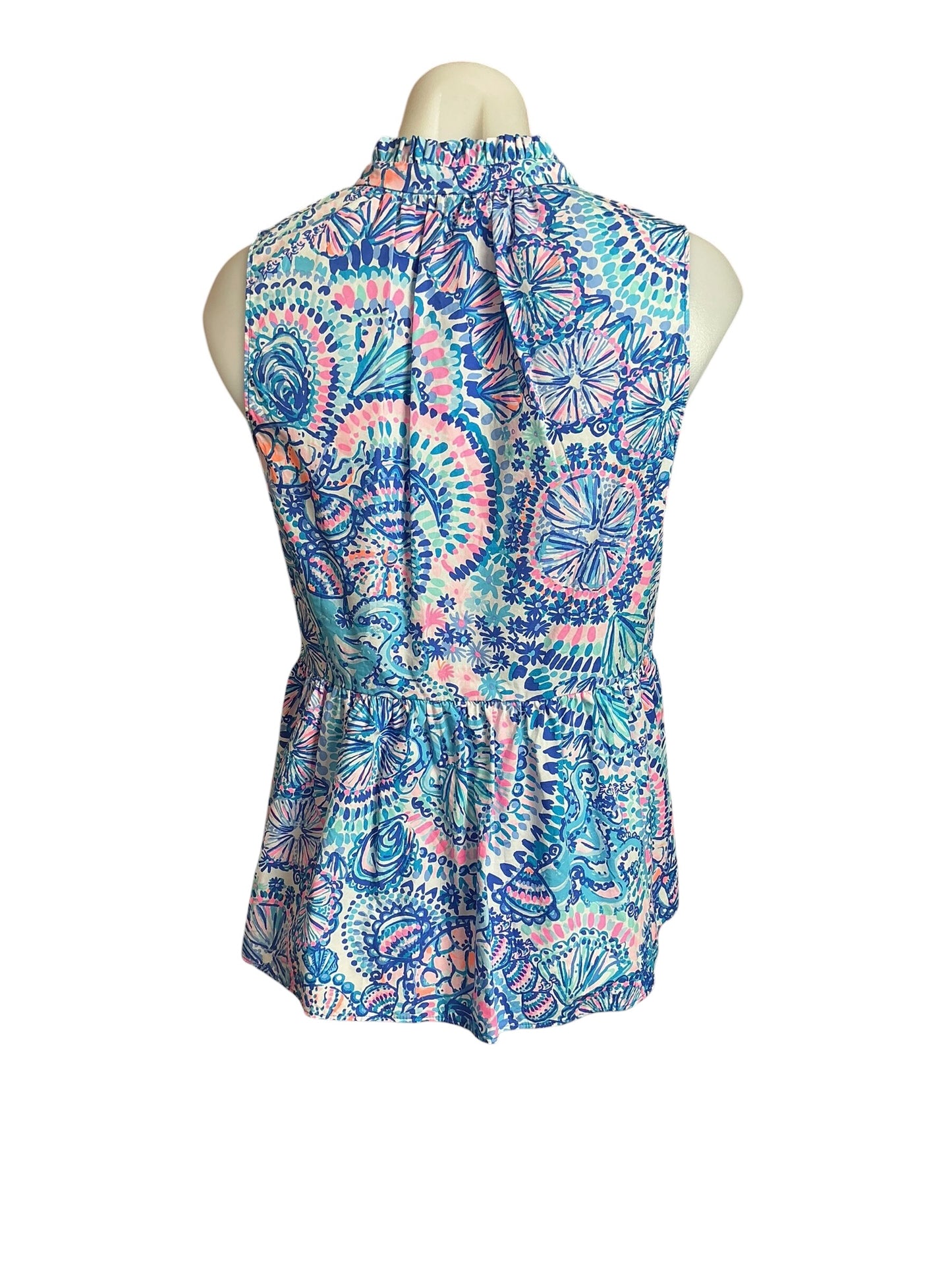 Lilly Pulitzer Novella Ruffle Hem Top Blue Grotto Commotion in the Ocean - Size XS
