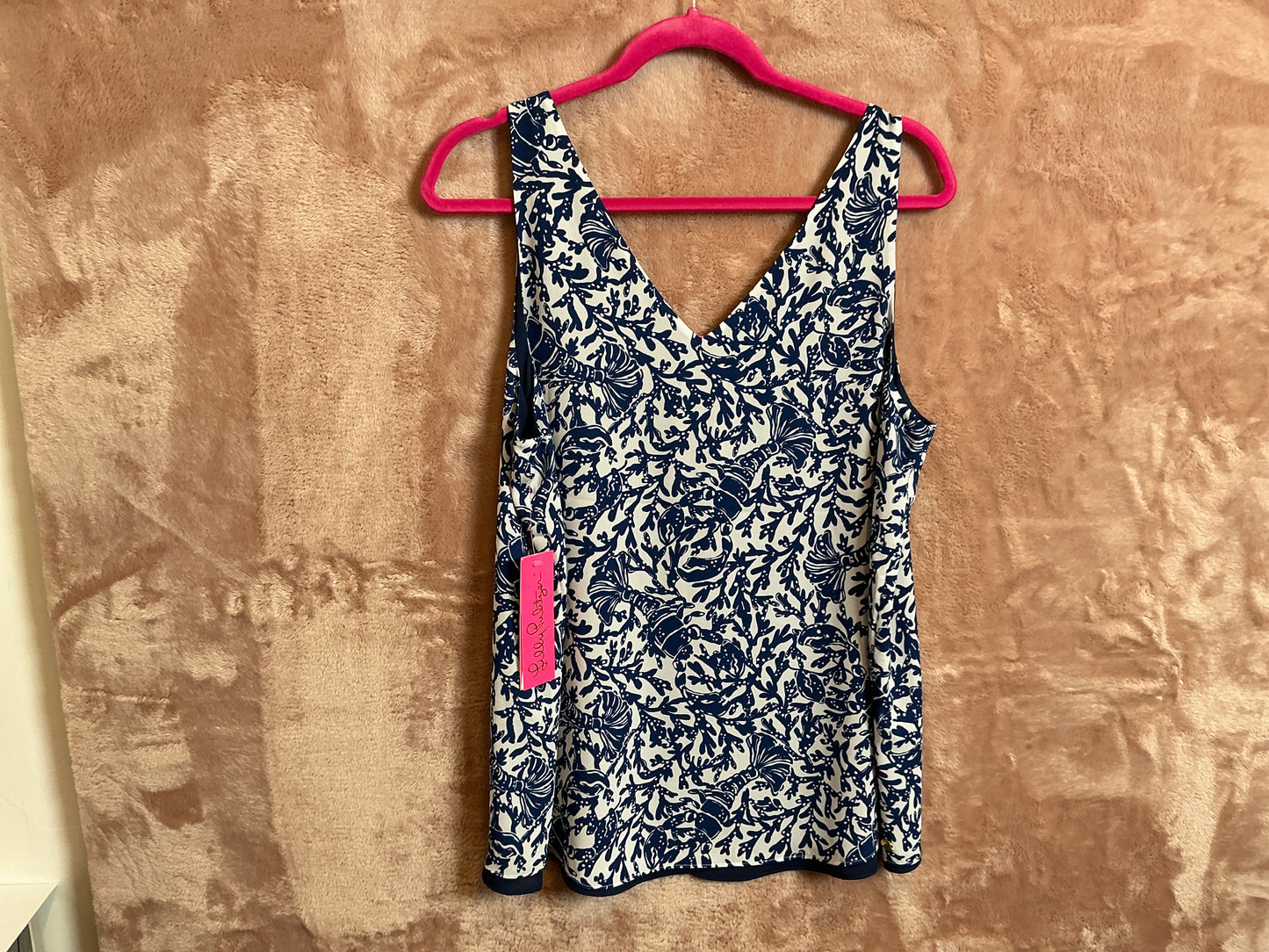 Lilly Pulitzer Top NWT - Florin Sleeveless V-Neck - Oyster Bay Blue - Krillin It - Size L