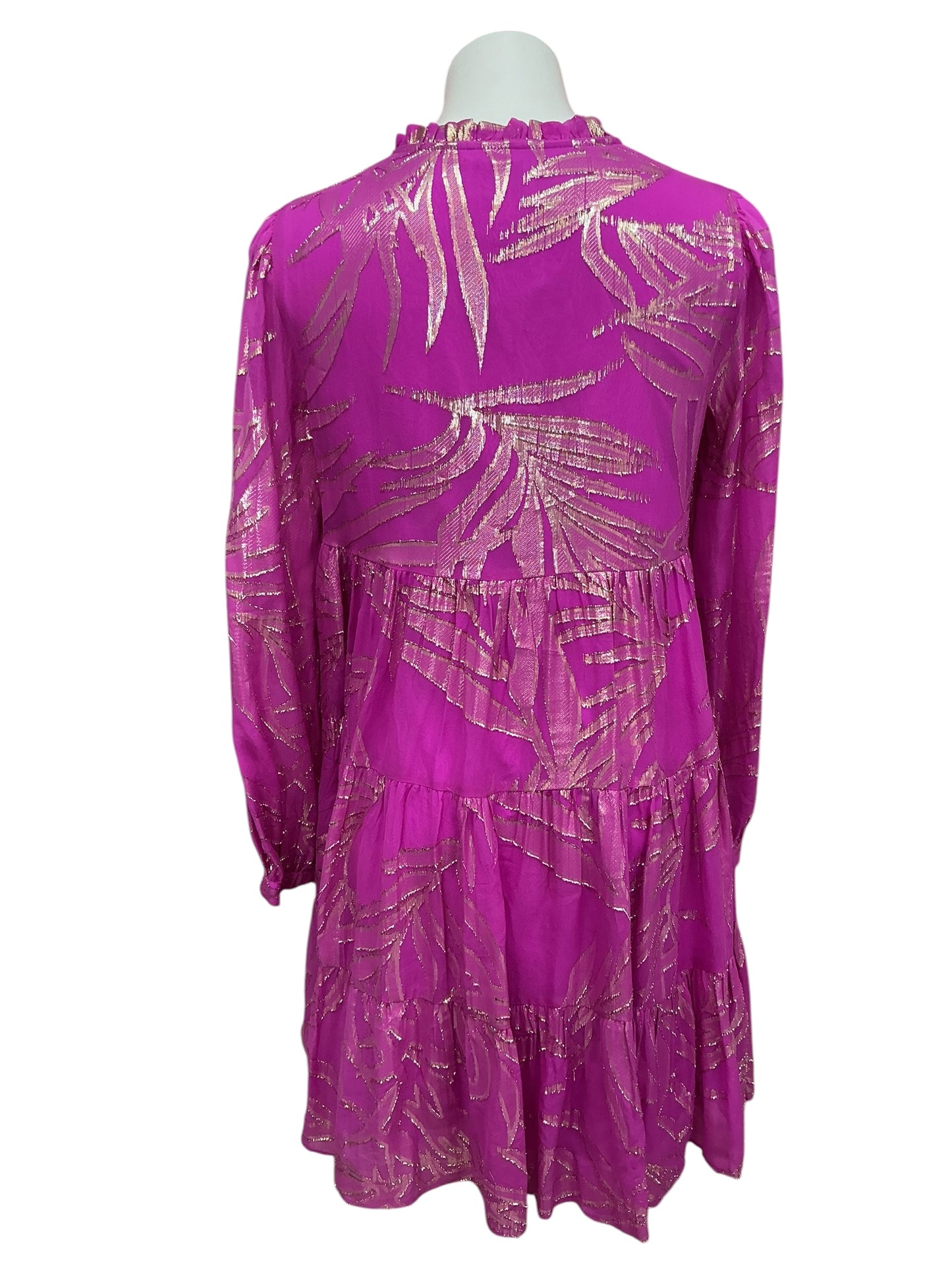 Lilly Pulitzer Sarita Silk Dress Wild Fuchsia Palm Leaf Metallic - Size 6