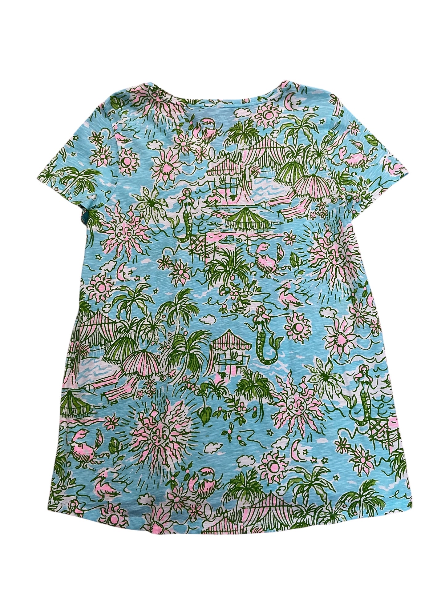 Lilly Pulitzer NWT Etta Scoop Neck Top Fresh Water Blue Sunbathers Bliss - Size L