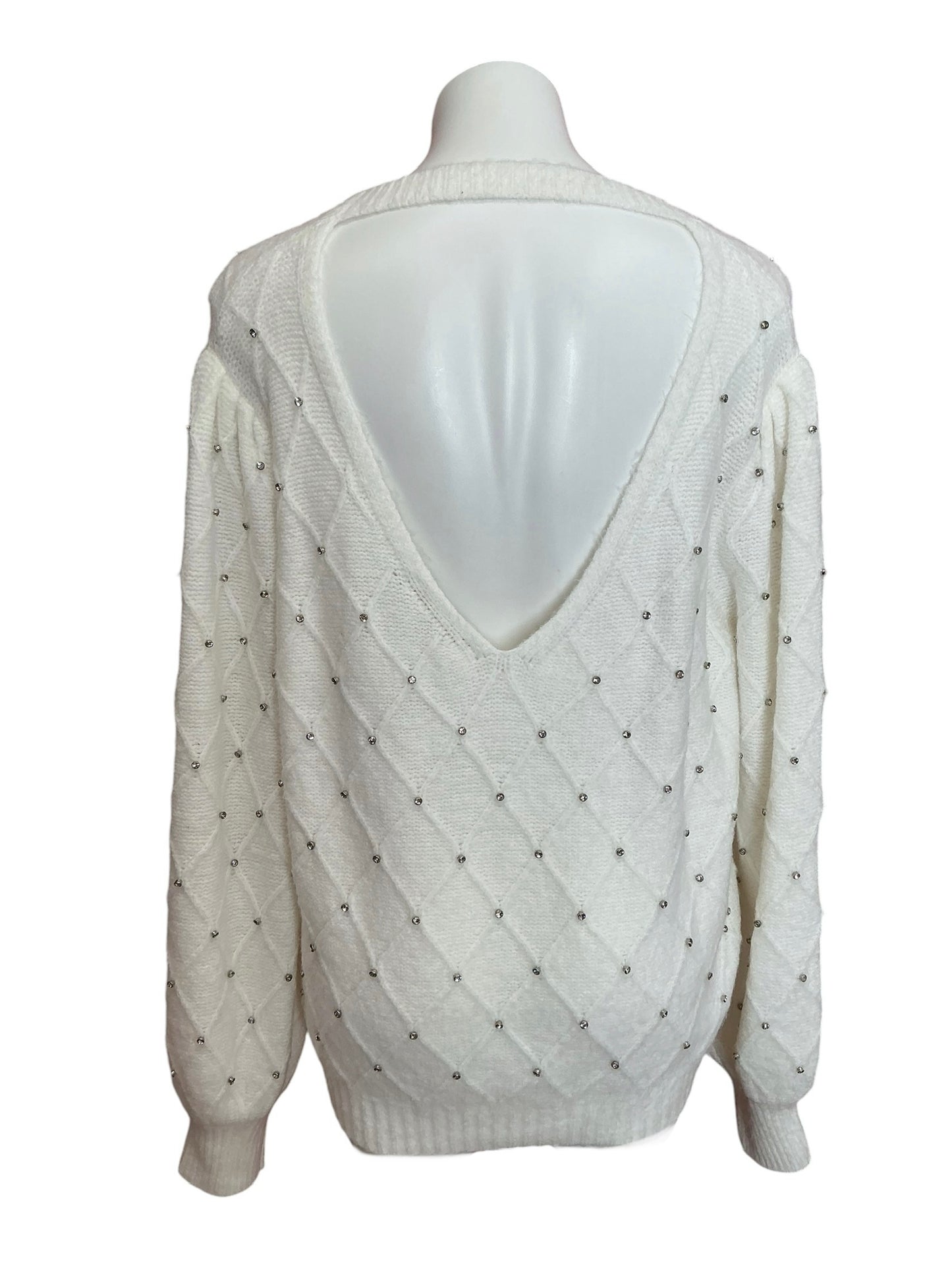 Lilly Pulitzer Veronita Sweater Coconut White Scattered Rhinestones - Size XL