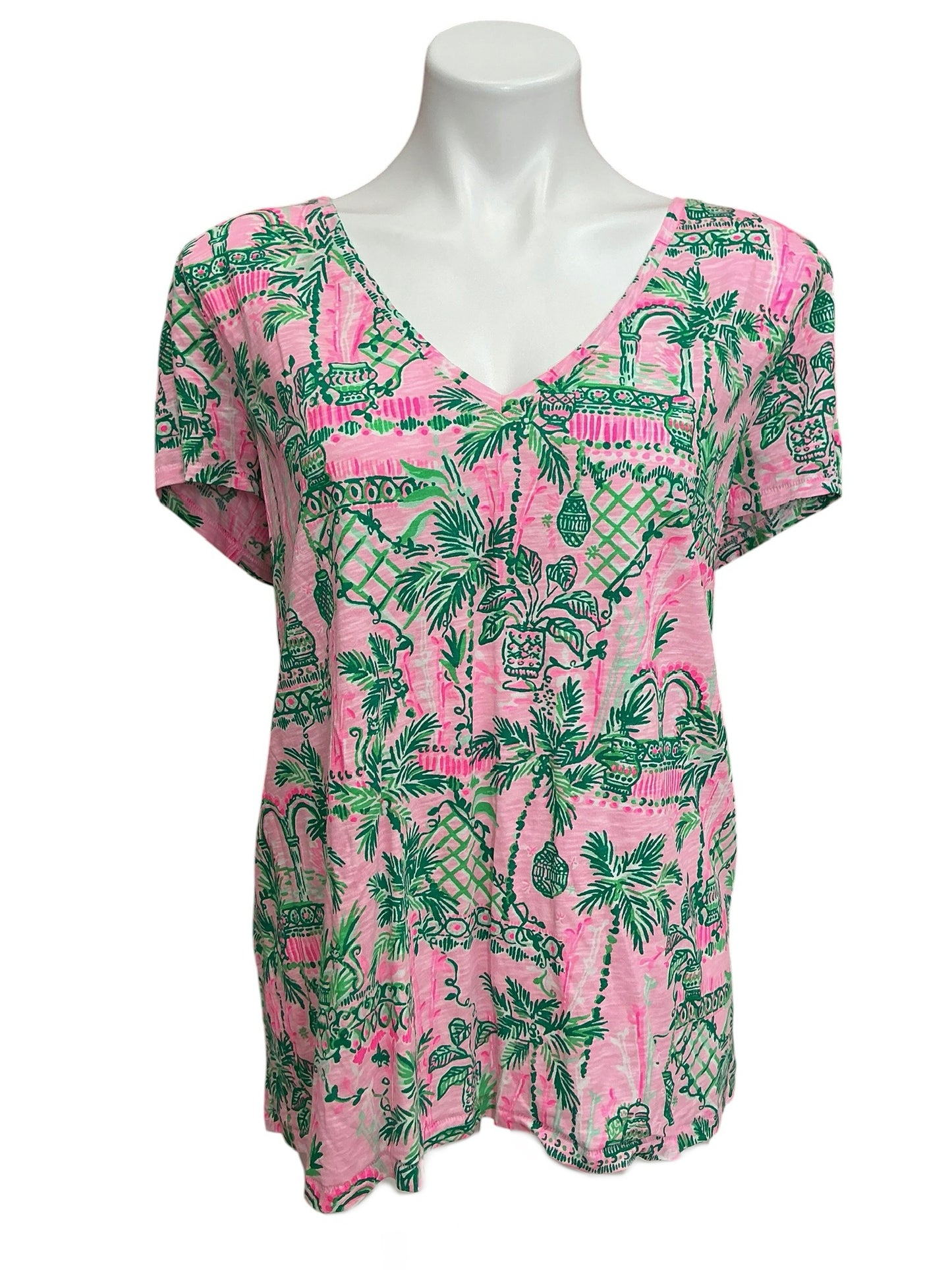 Lilly Pulitzer V-Neck Top Mandevilla Baby Always Worth It - Size XL