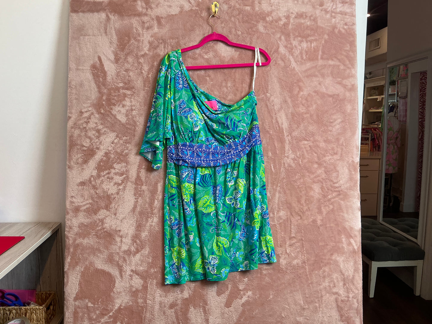 Lilly Pulitzer NWT Niki one shoulder drop romper botanical green in a flutter - Size 16